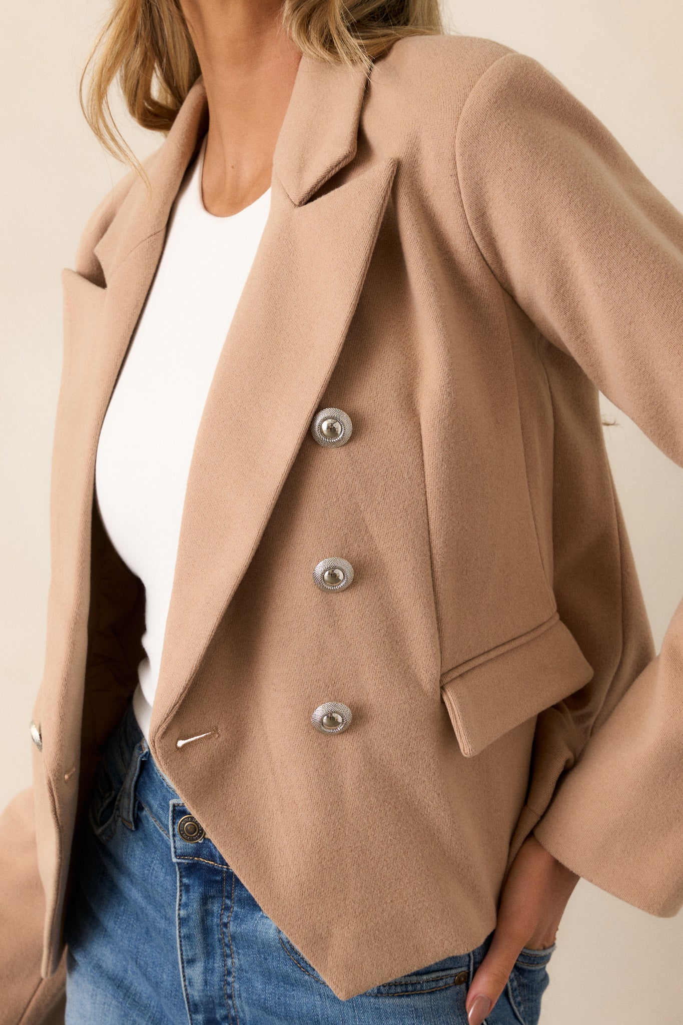 Chasing Stars Tan Cropped Blazer