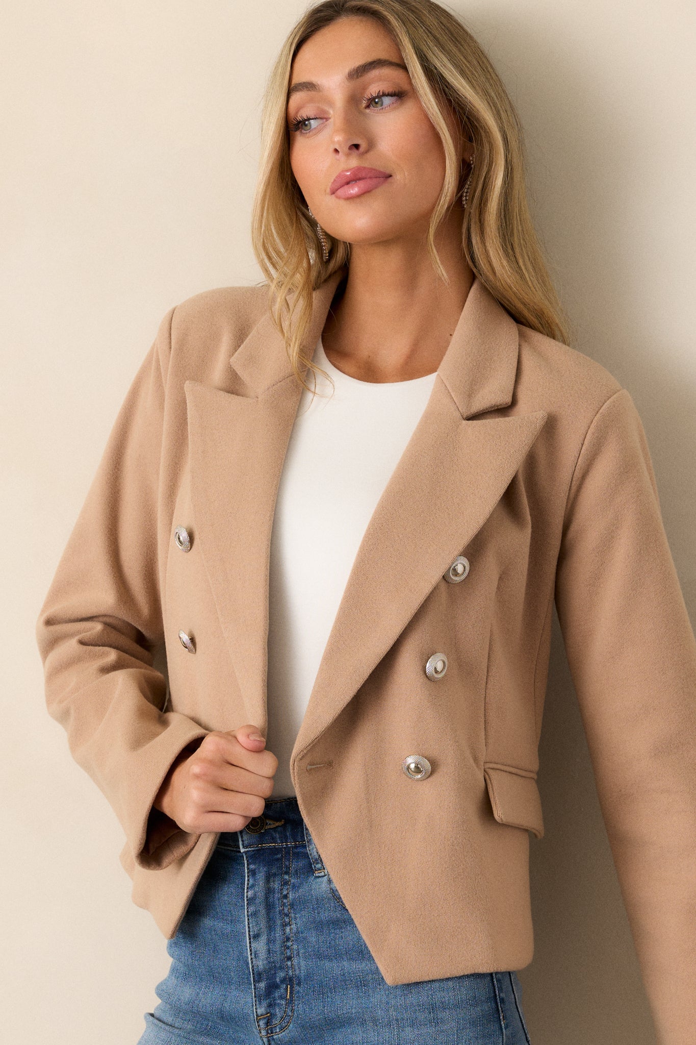 Chasing Stars Tan Cropped Blazer