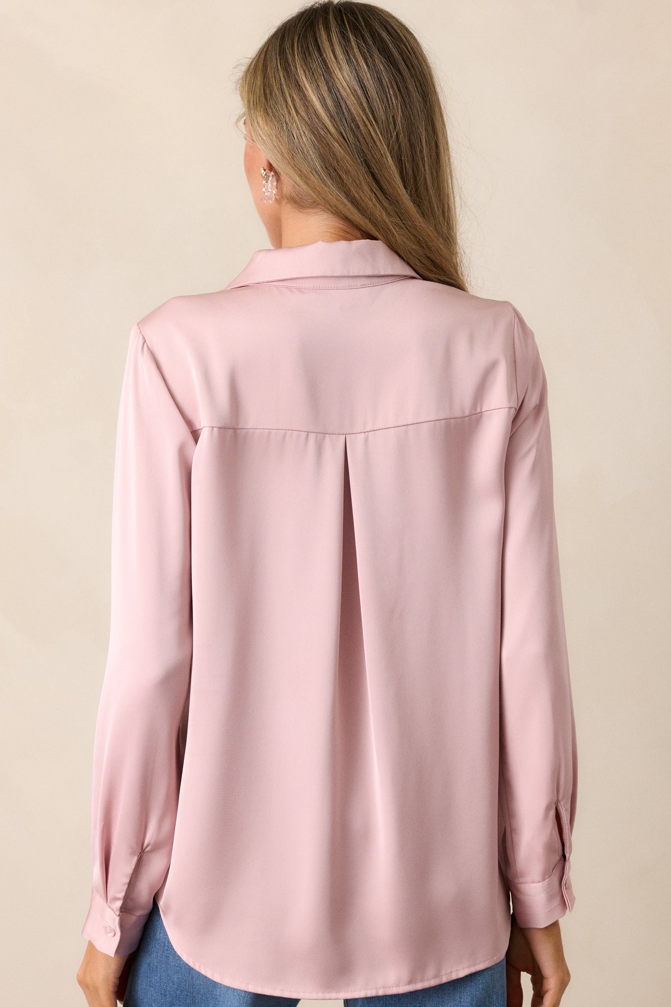 Meant To Be Dusty Pink Satin Button Front Top