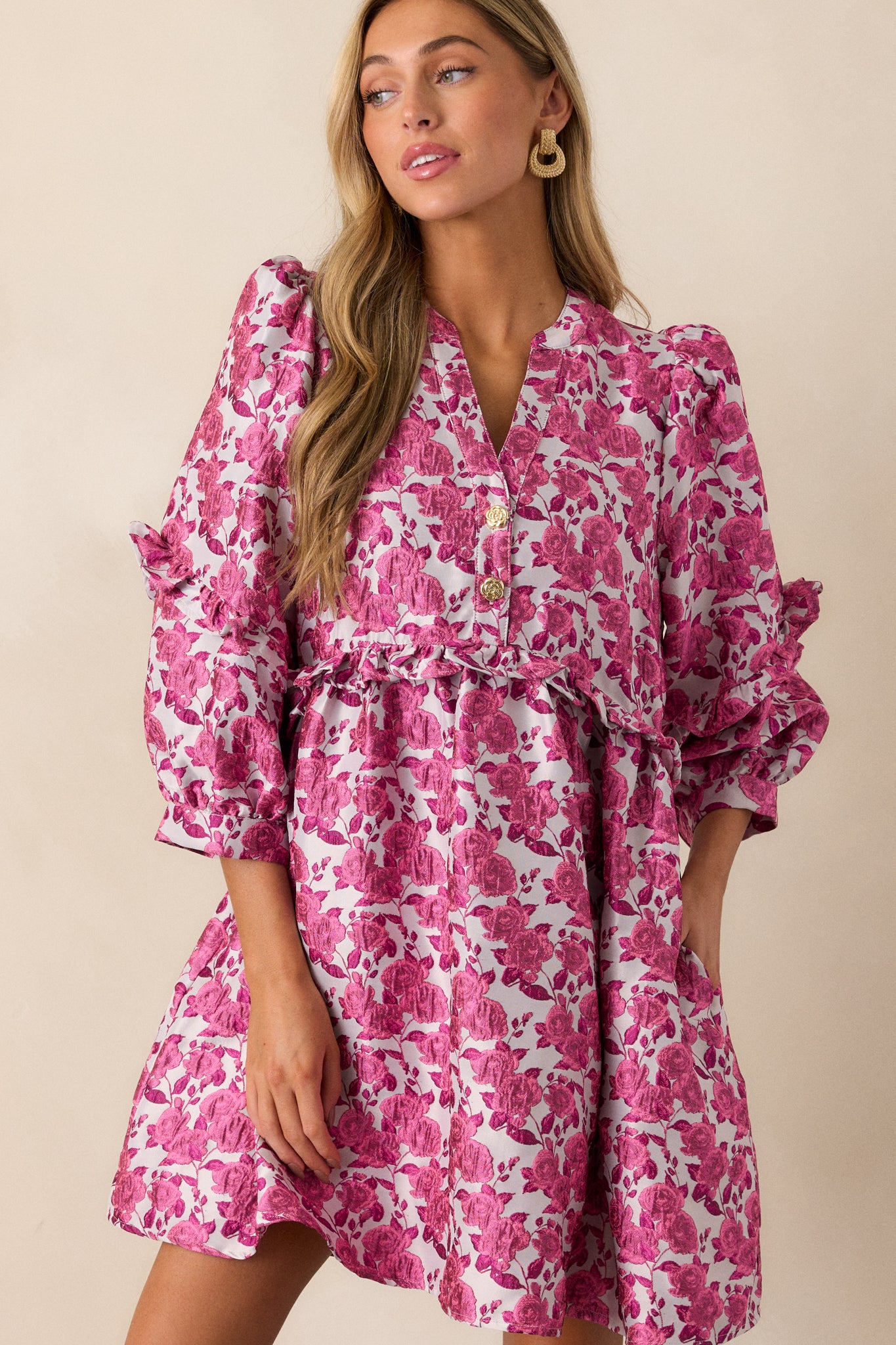 Pink Floral Puff Sleeve Mini Dress - Floral Dresses | Red Dress