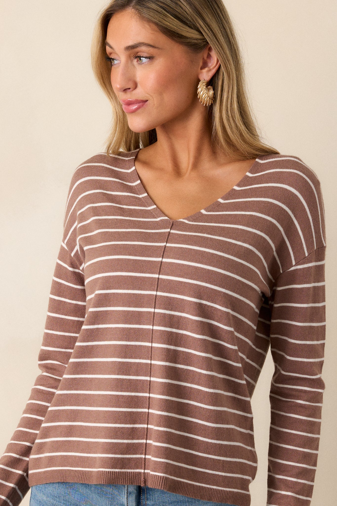 Unapologetically You Light Mocha Stripe Sweater Top