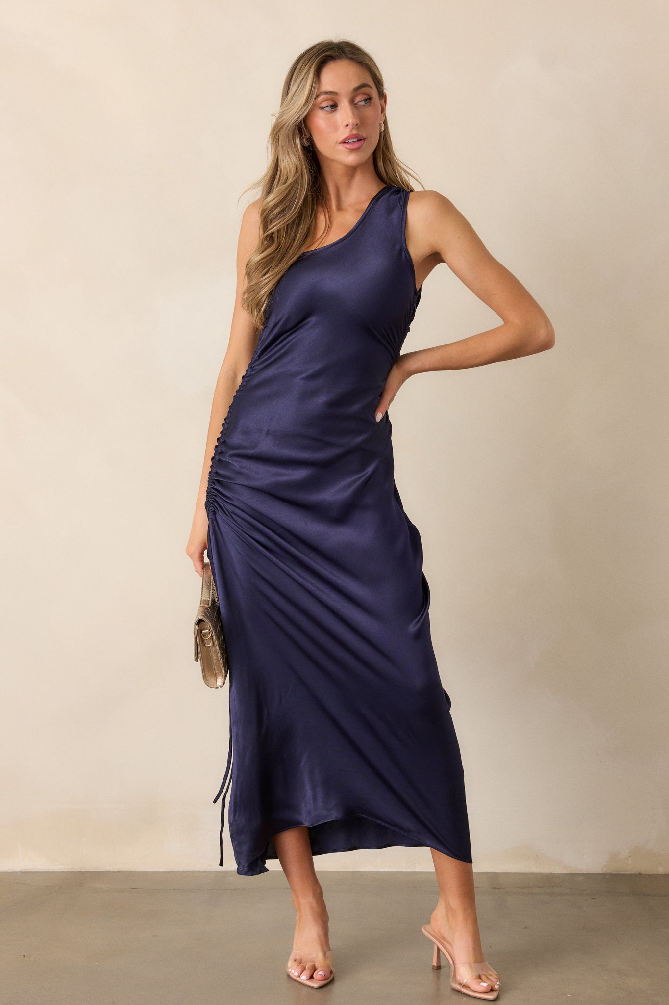 MINKPINK Lumina Midnight Blue One Shoulder Midi Dress