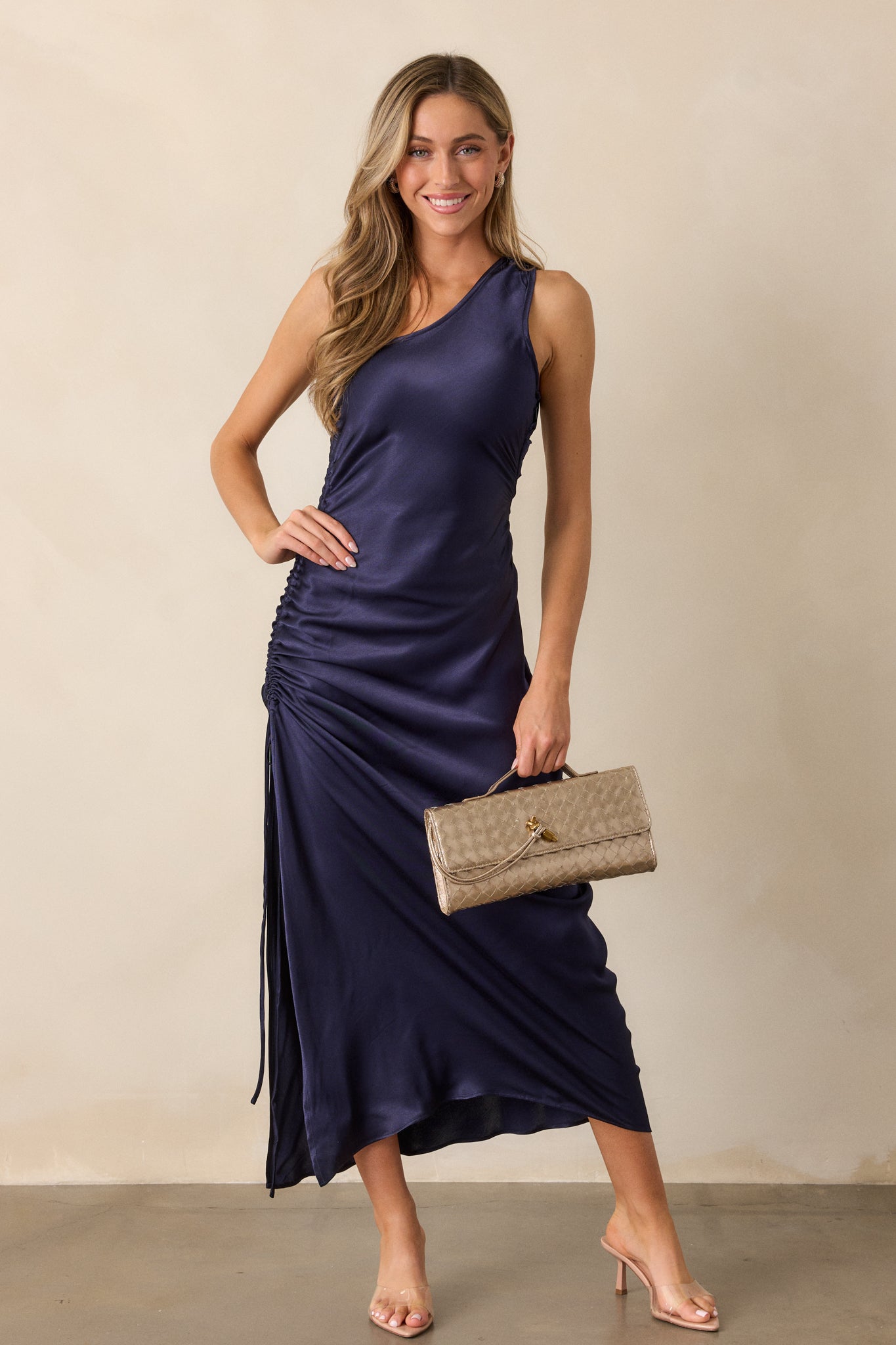 MINKPINK Lumina Midnight Blue One Shoulder Midi Dress