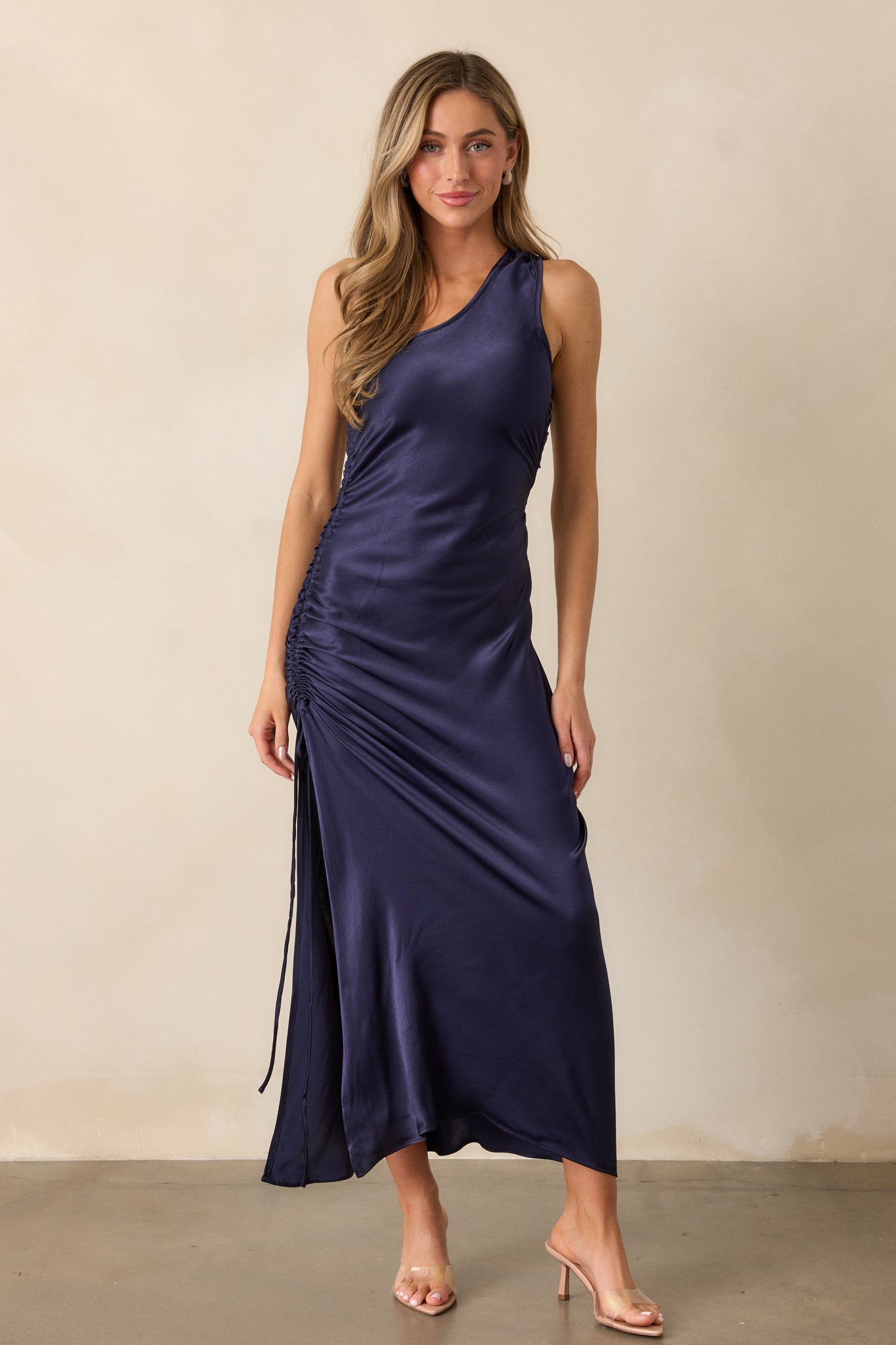 MINKPINK Lumina Midnight Blue One Shoulder Midi Dress