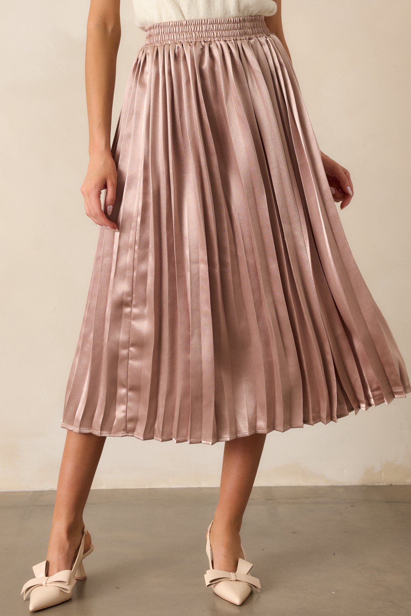 Lost In The Stars Rose Gold Pleated Midi Skirt