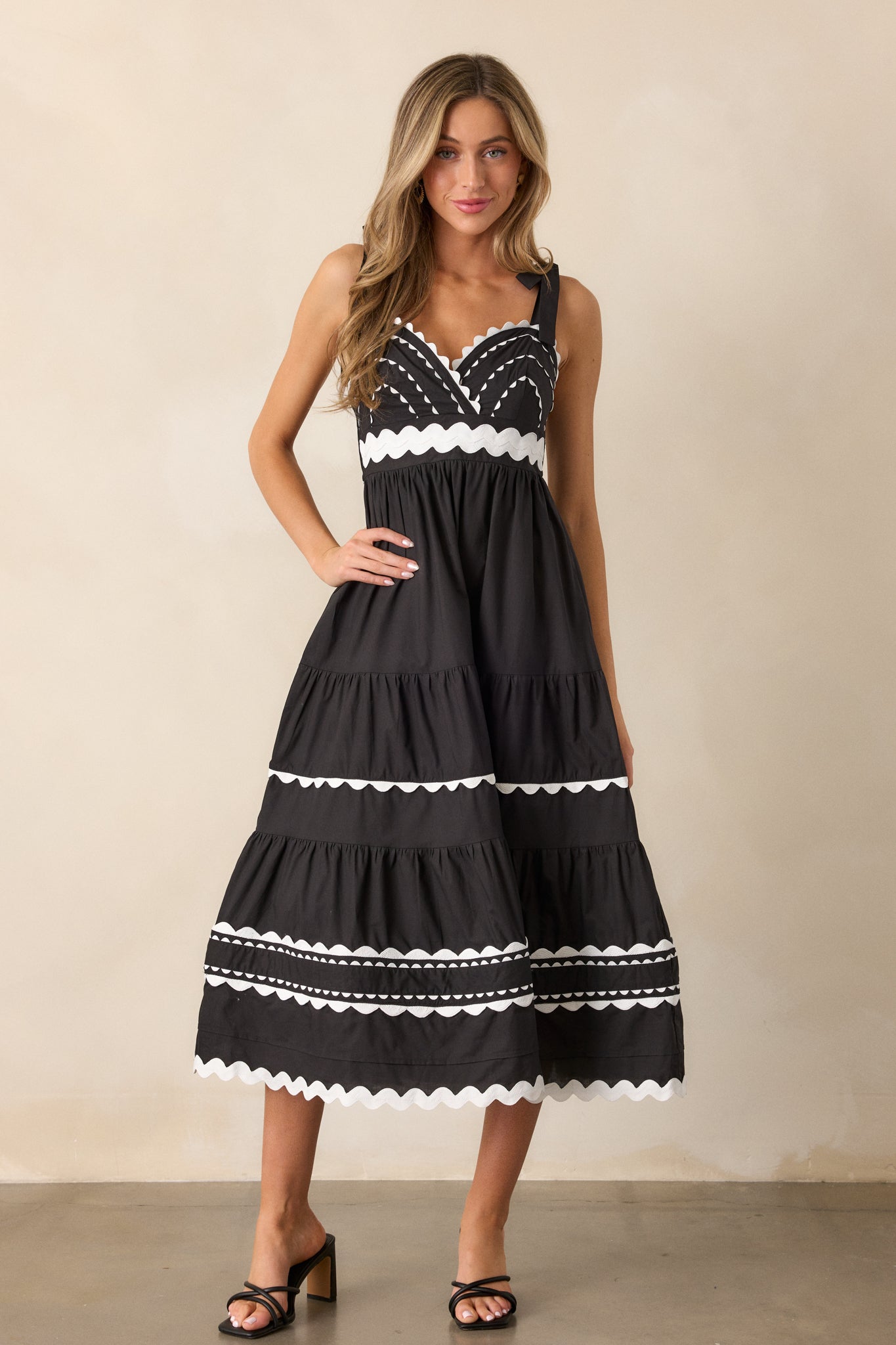 Elegant Edge 100% Cotton Black Ricrac Maxi Dress