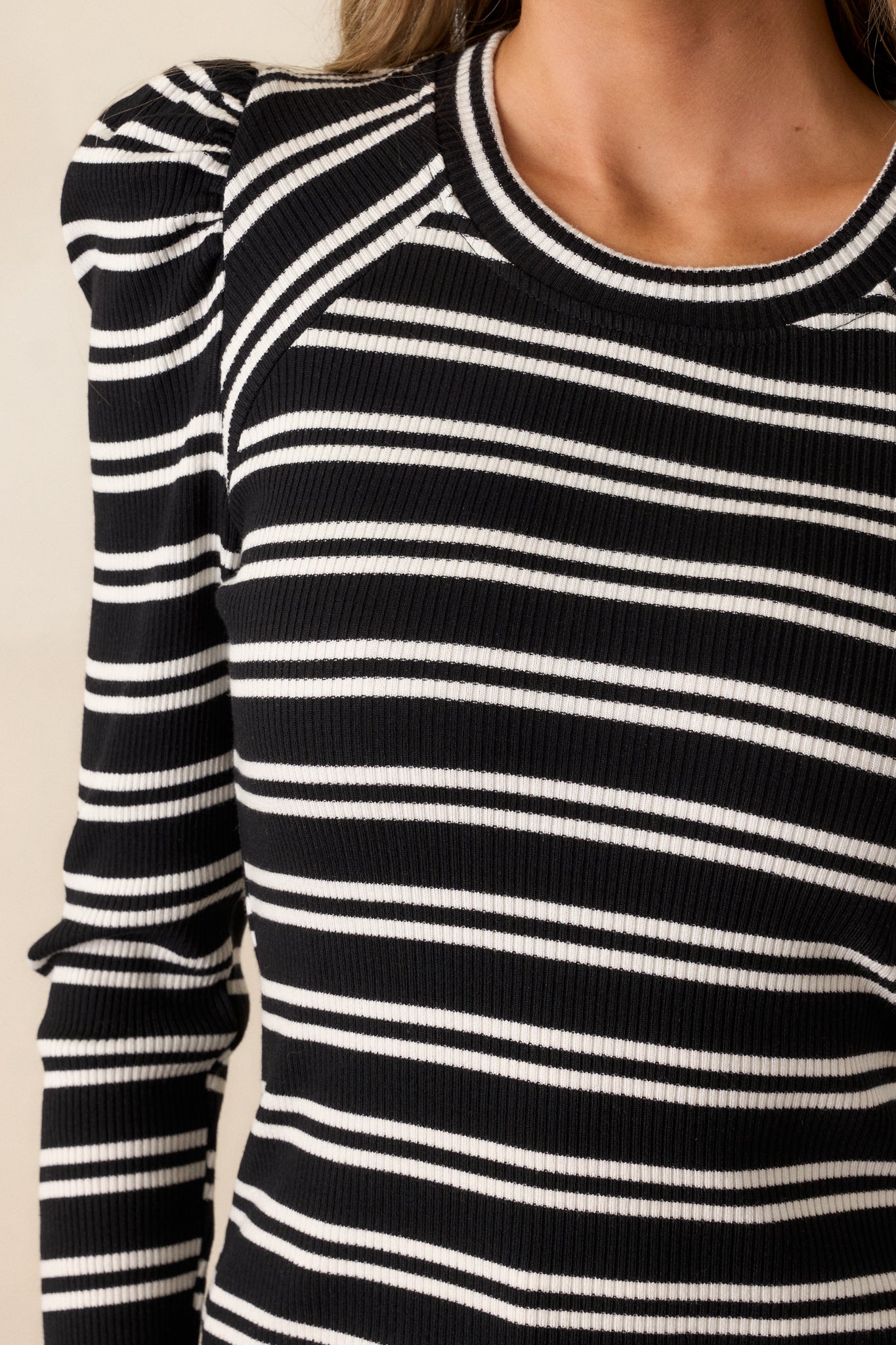 Just As You Are Black Stripe Ribbed Long Sleeve Top