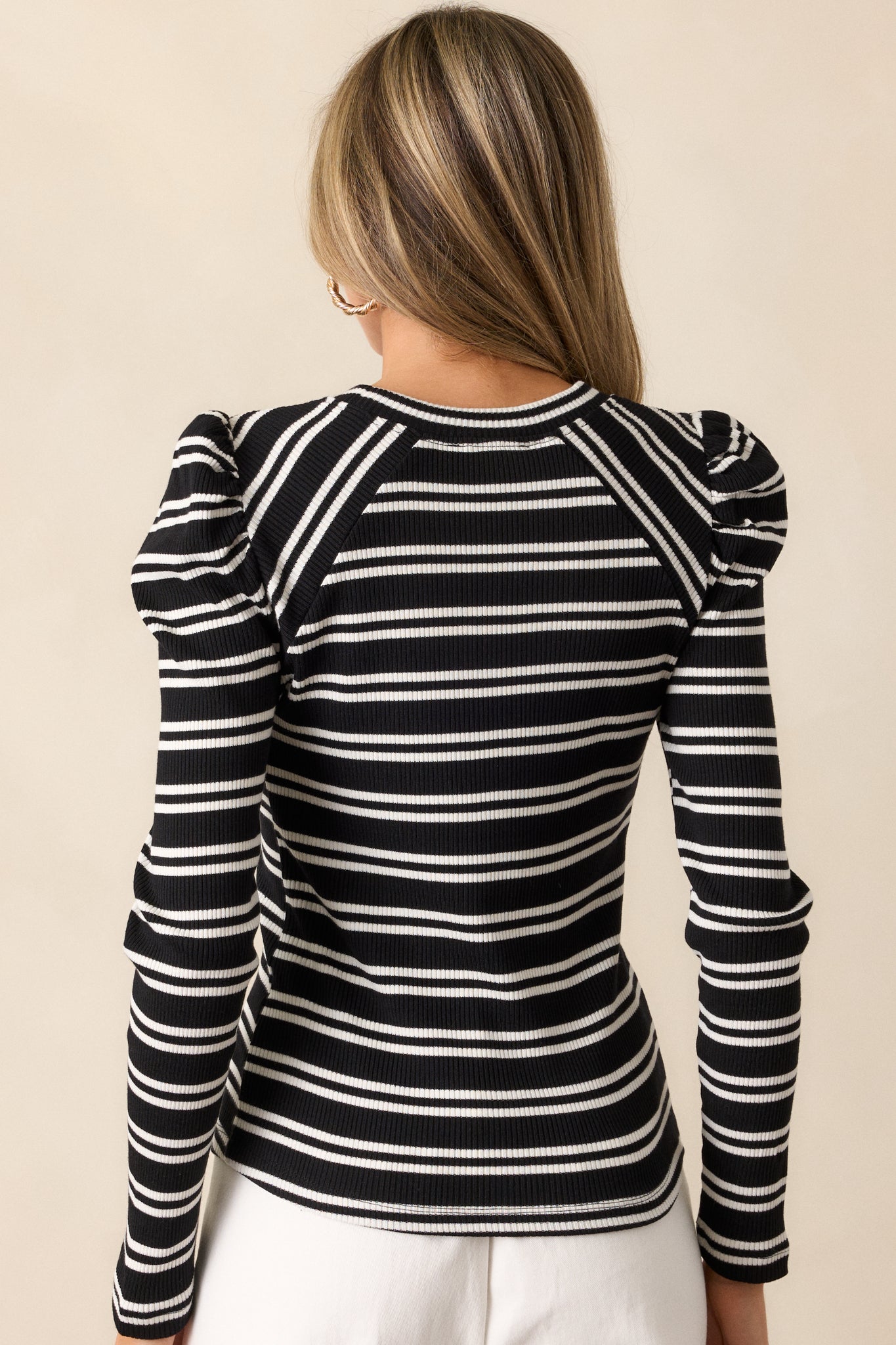 Just As You Are Black Stripe Ribbed Long Sleeve Top