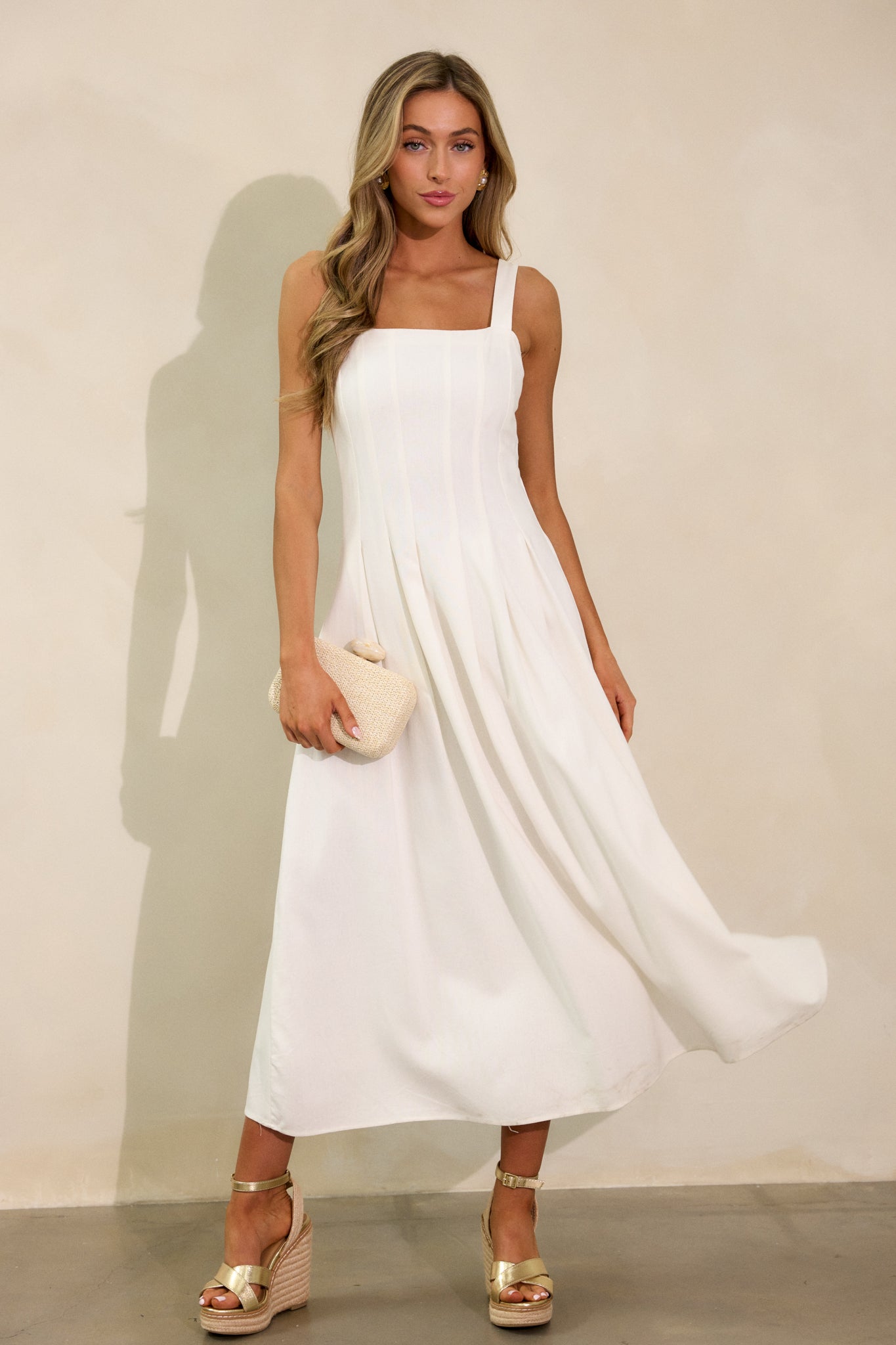 Soft Retreat Ivory Sleeveless Midi Dress