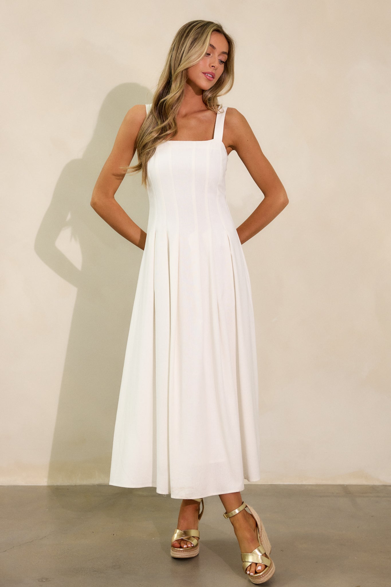 Soft Retreat Ivory Sleeveless Midi Dress