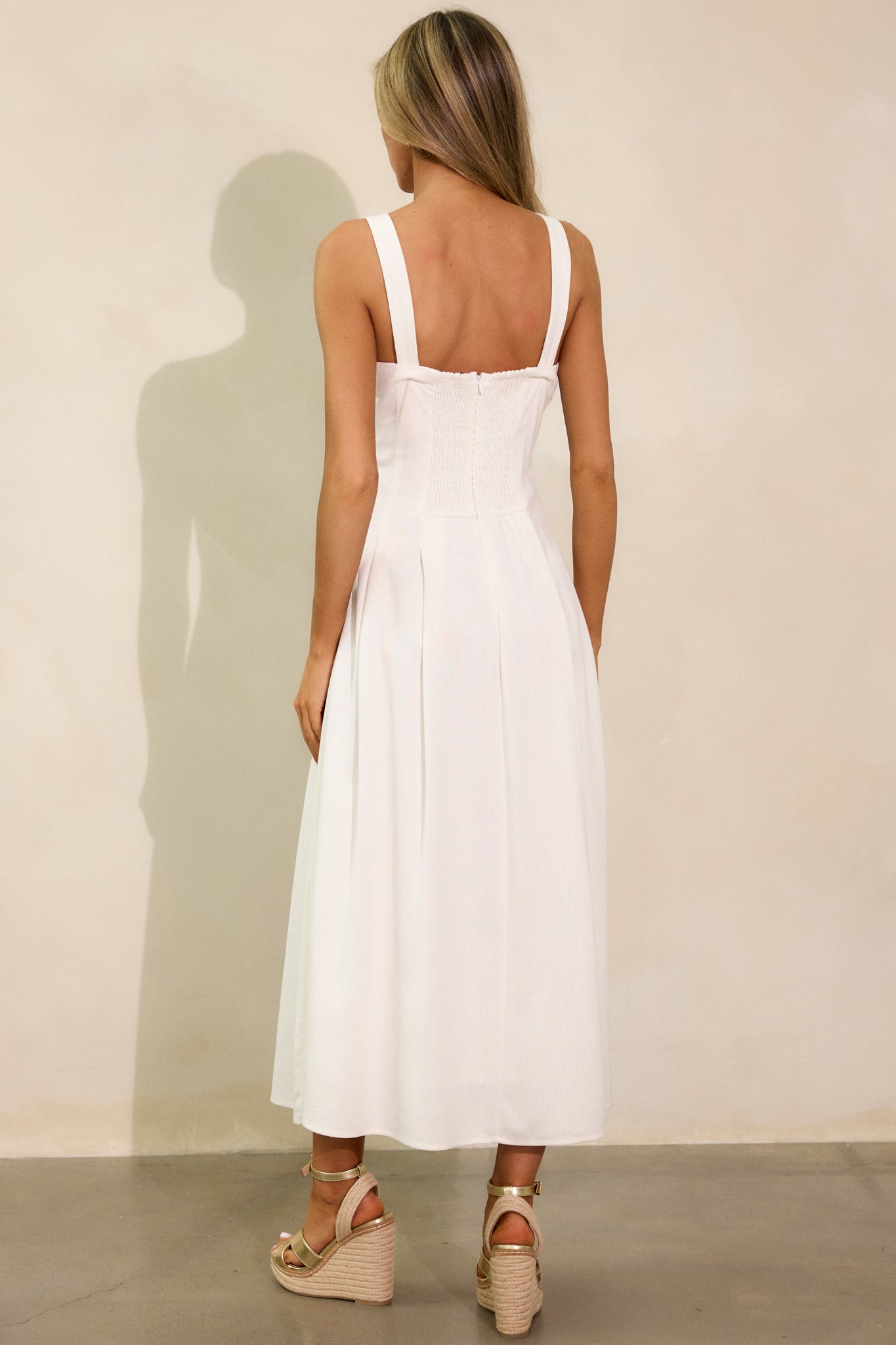 Soft Retreat Ivory Sleeveless Midi Dress