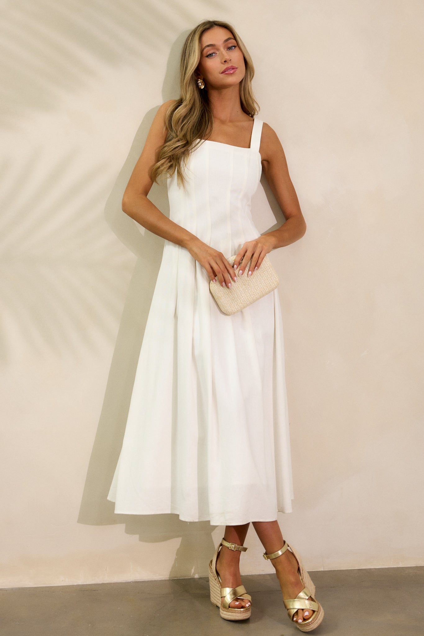 Soft Retreat Ivory Sleeveless Midi Dress