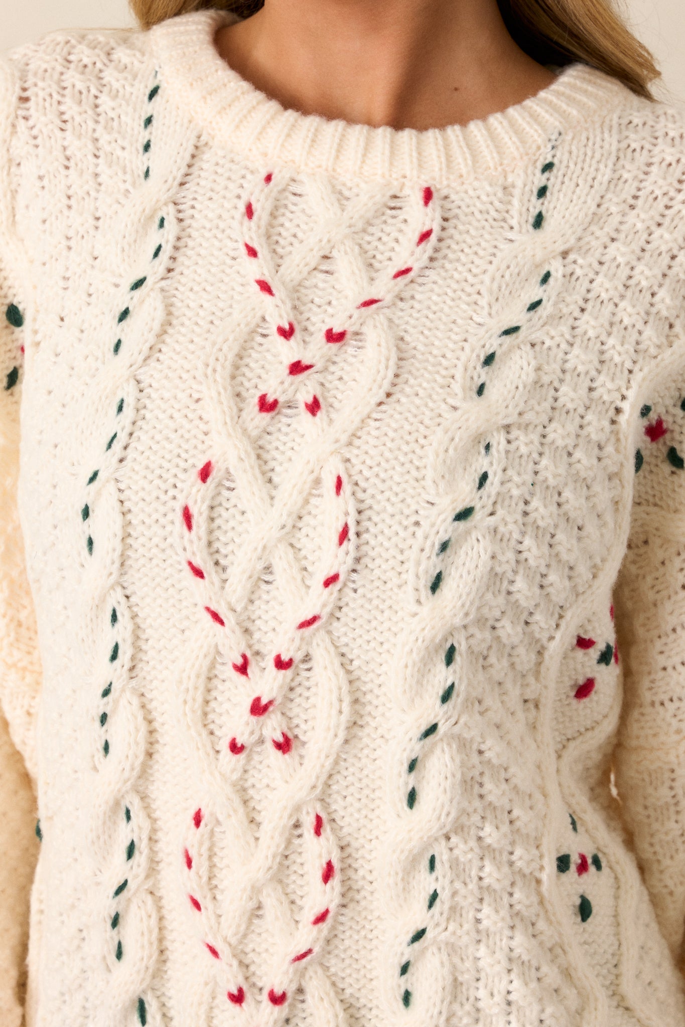 Ivory Cable Knit Sweater Top - All Tops | Red Dress