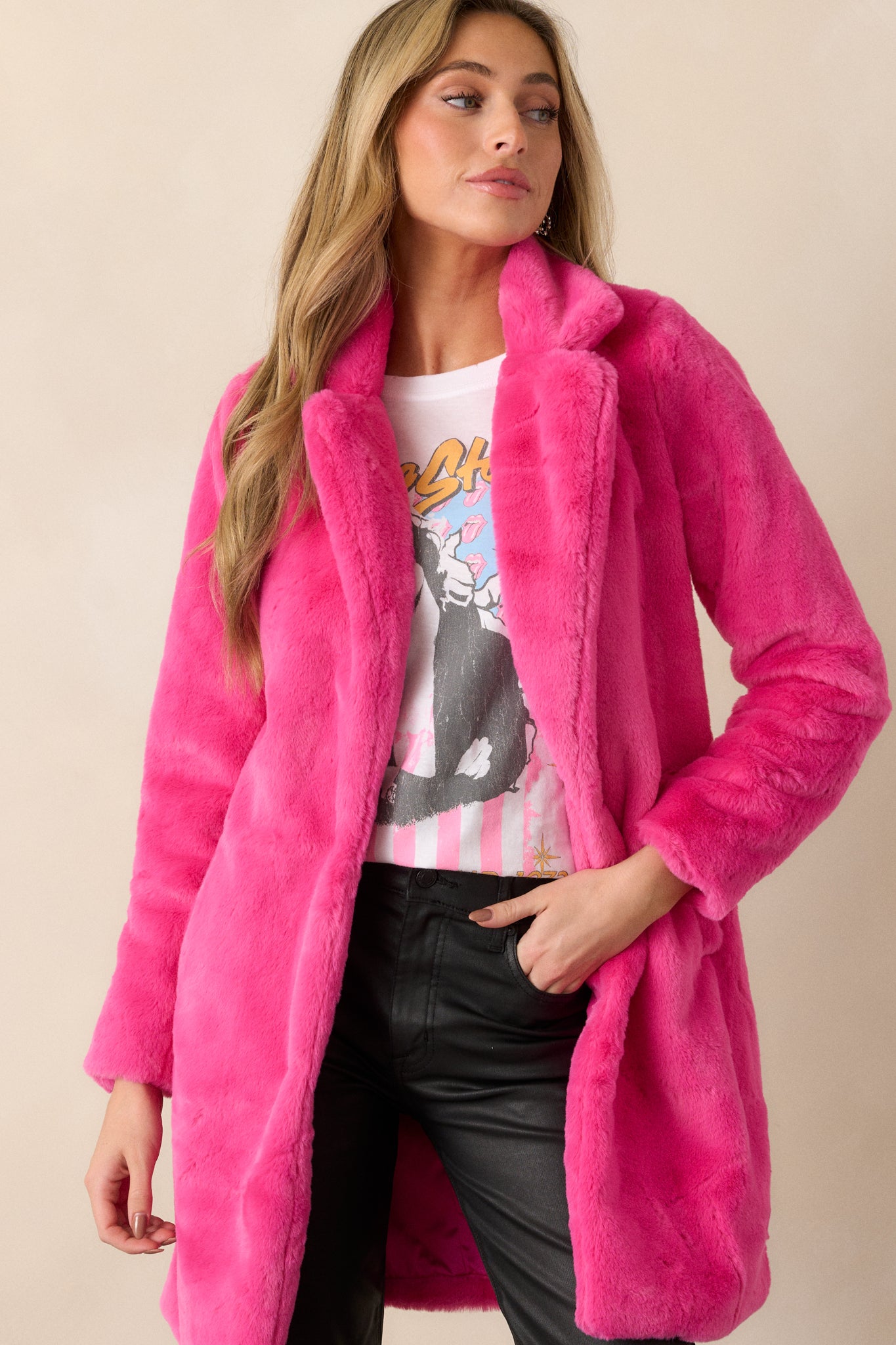 Hot Pink Faux Fur Coat All Outerwear Red Dress