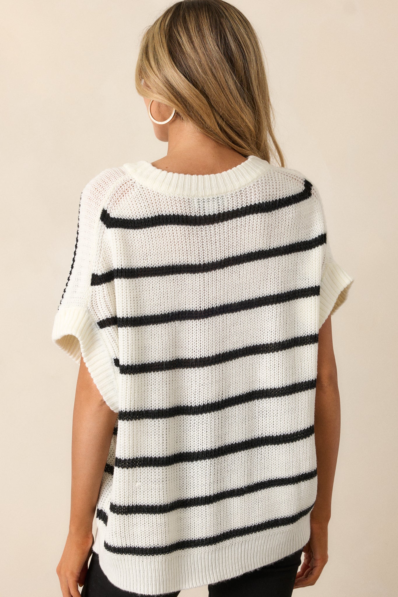 Where You Belong White & Black Stripe Short Sleeve Sweater Top