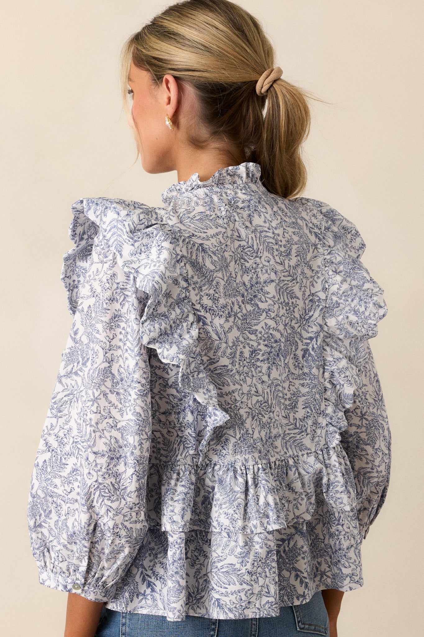 Cosmic Reflections 100% Cotton Navy Floral Blouse