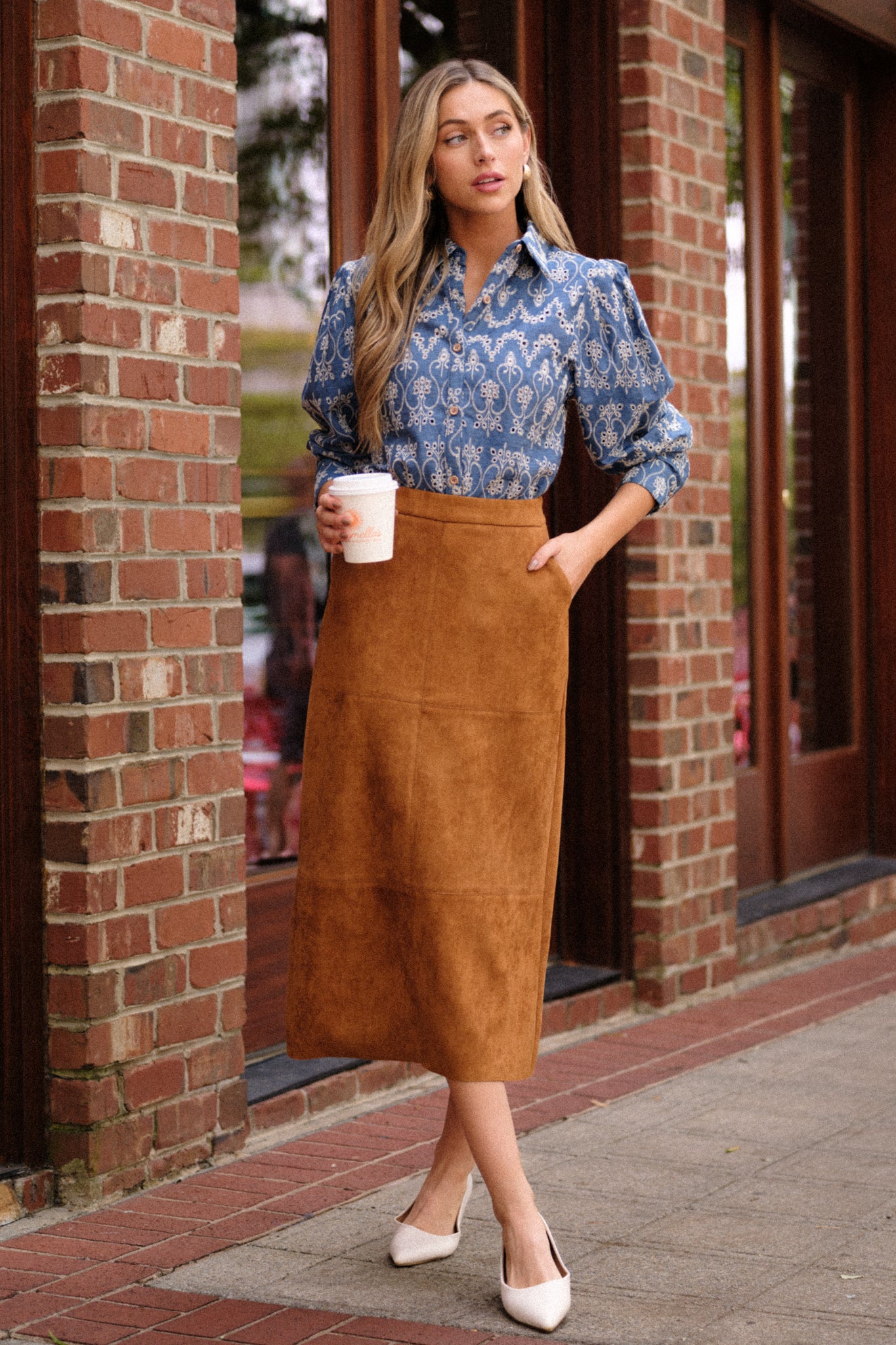 In The Flow 100% Cotton Blue Button Front Eyelet Top