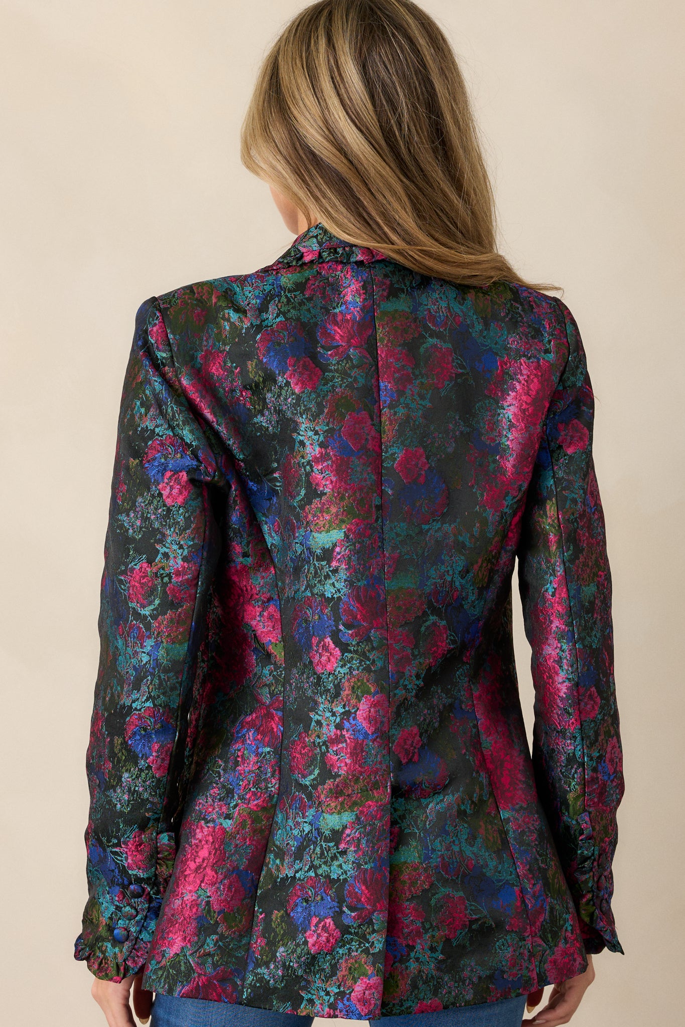 Reflections from the sold heart color fabric blocked jacquard blazer Size Small