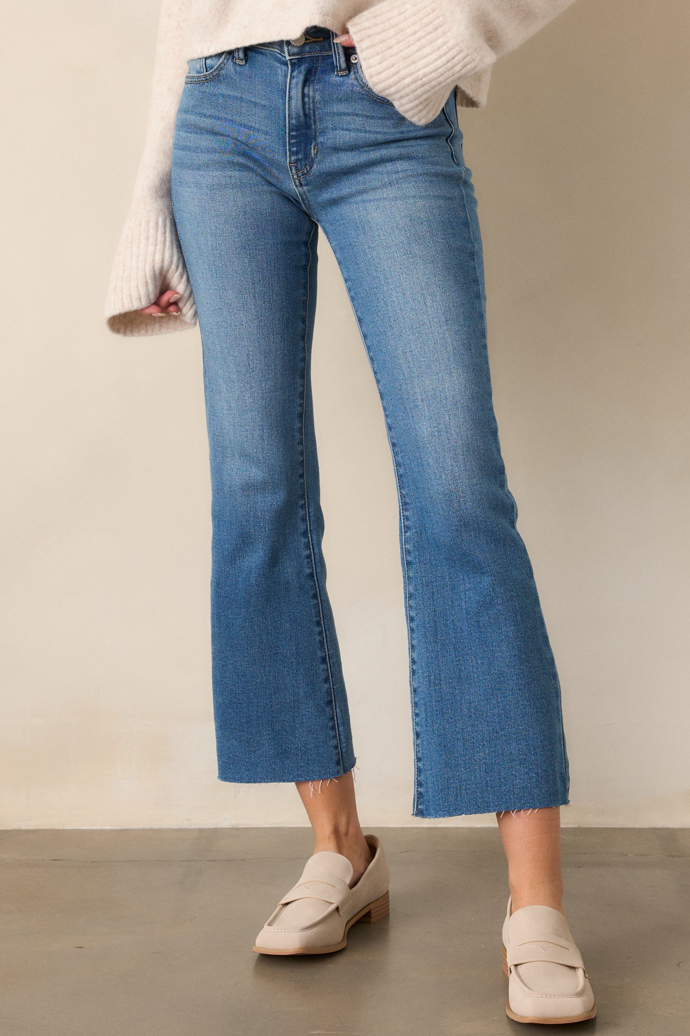 Back And Forth Medium Wash Cropped Flare Jeans