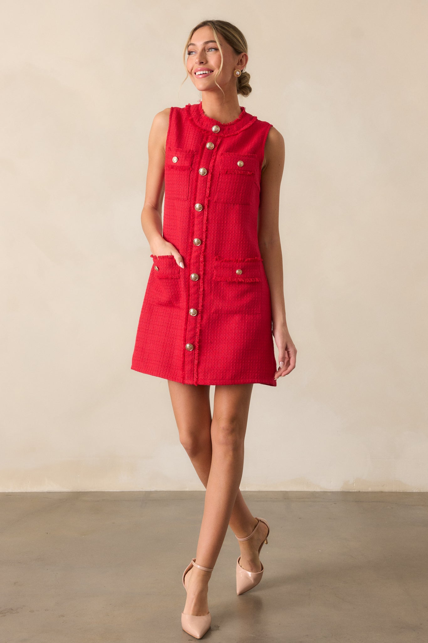 Here For It Red Tweed Mini Dress