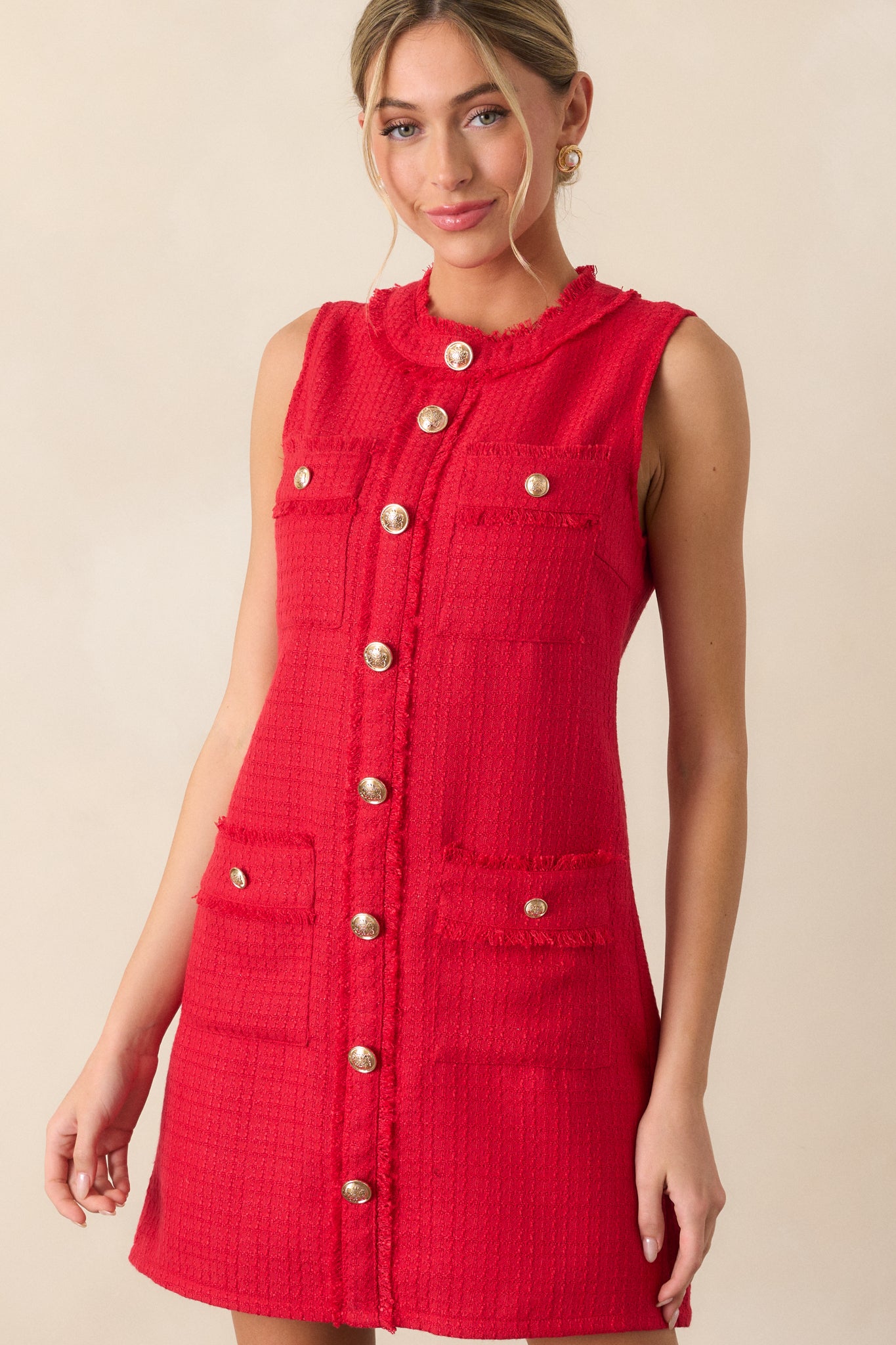 Here For It Red Tweed Mini Dress