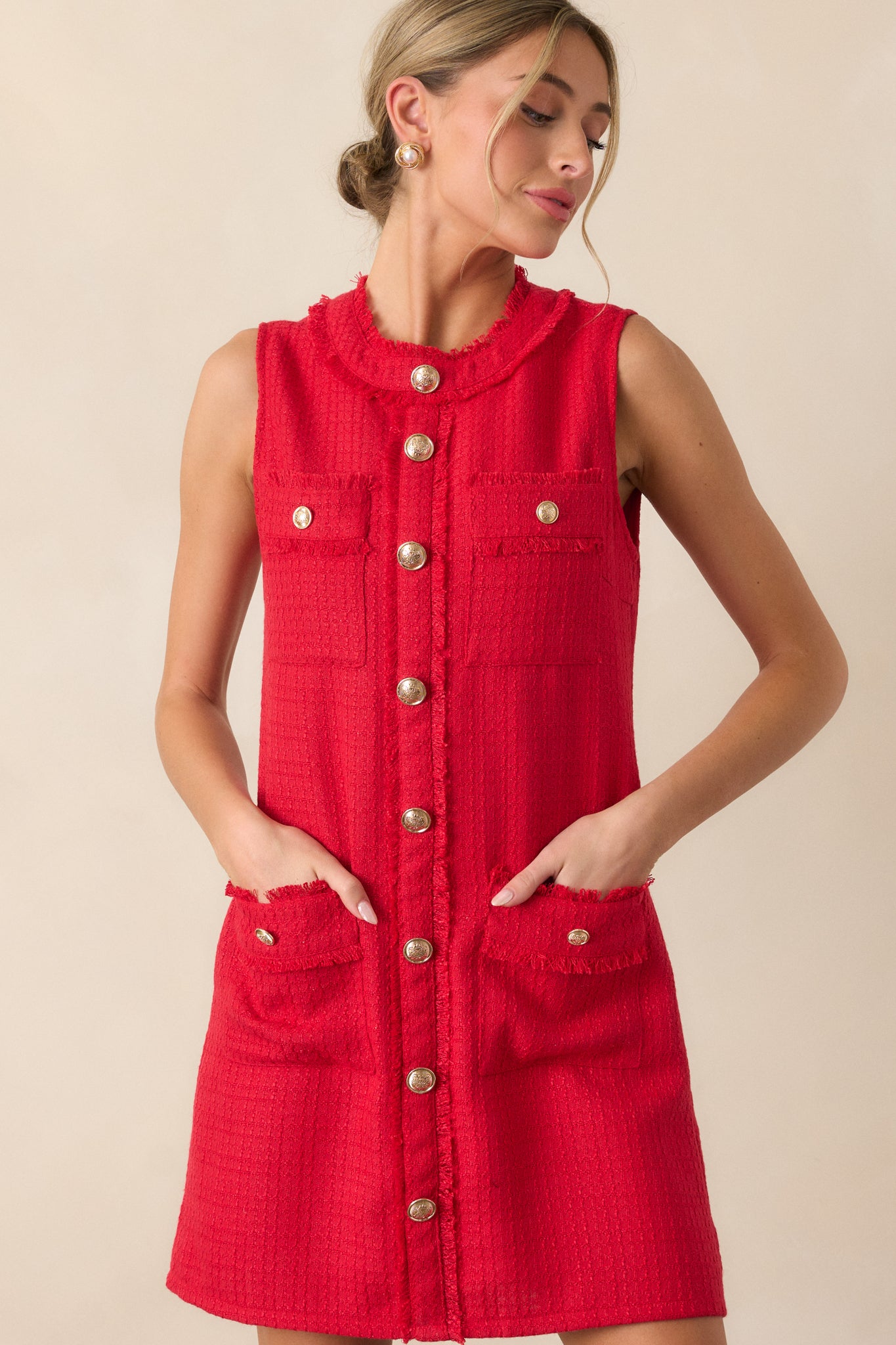 Here For It Red Tweed Mini Dress