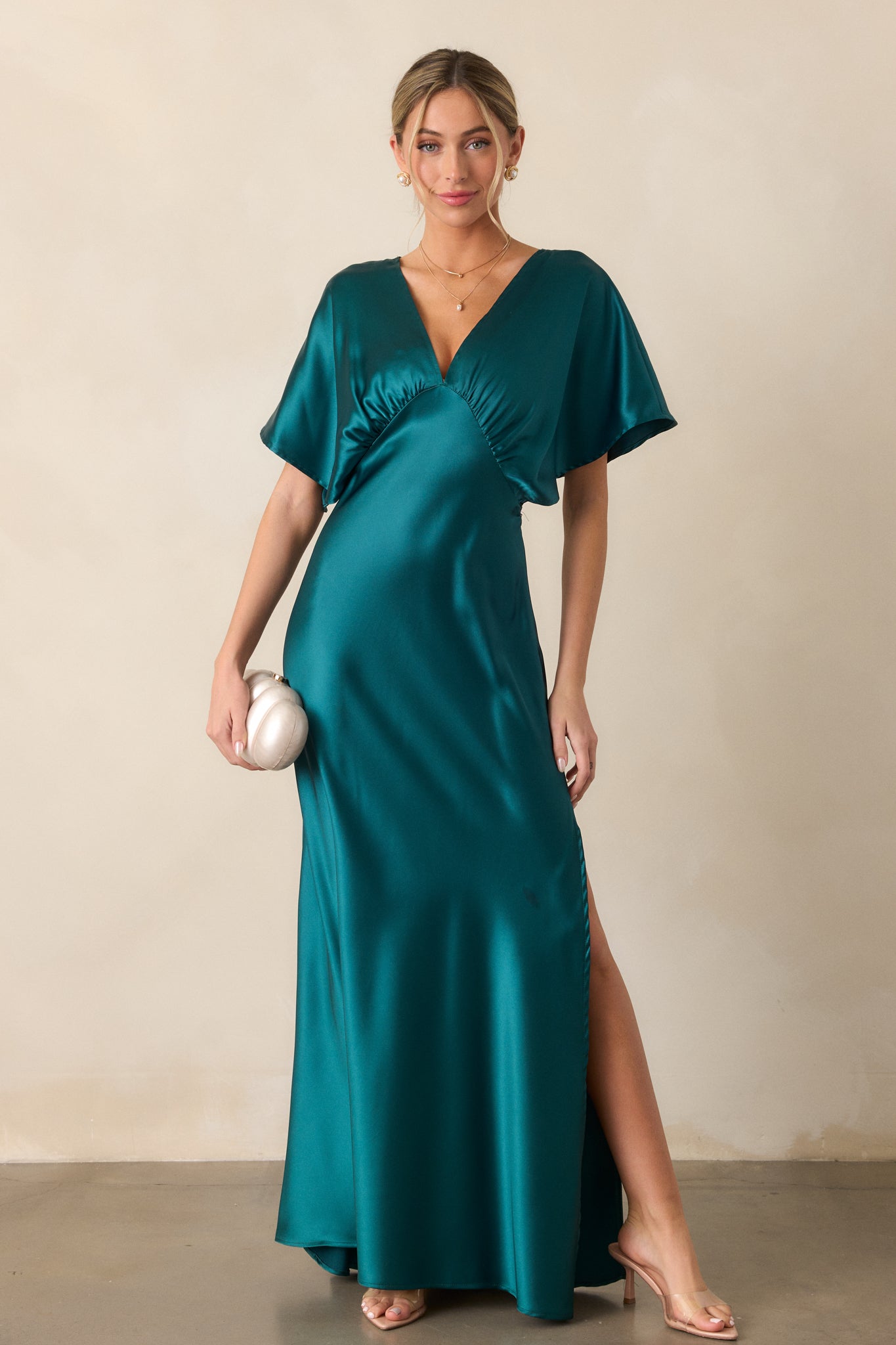 Serenity Calling Teal Satin Maxi Dress