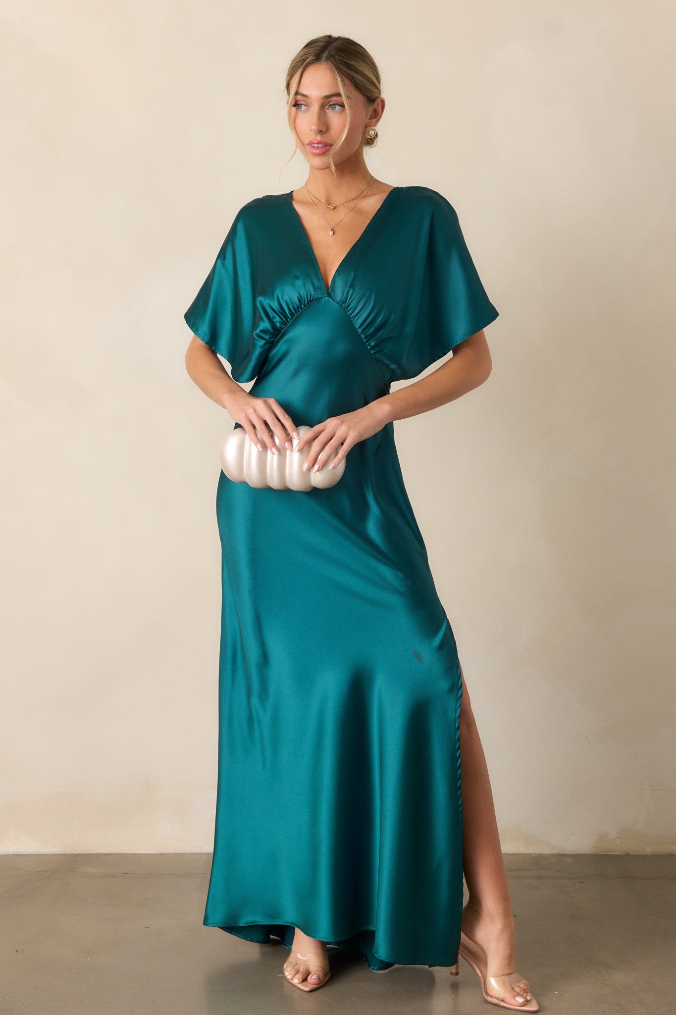Teal Satin Kimono Sleeve Maxi Dress All Dresses Red Dress
