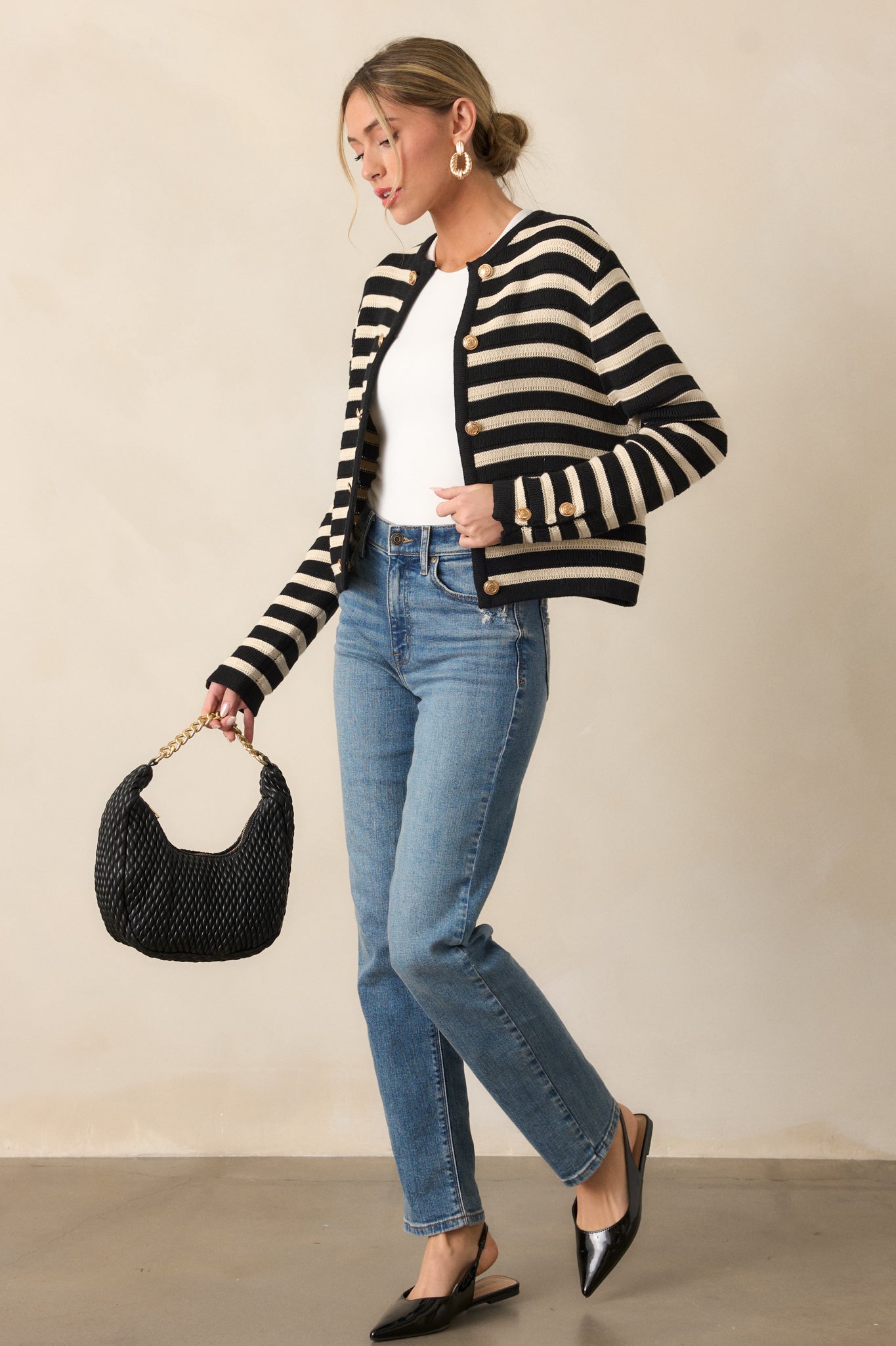 Caught In Between Black Stripe Knit Cardigan