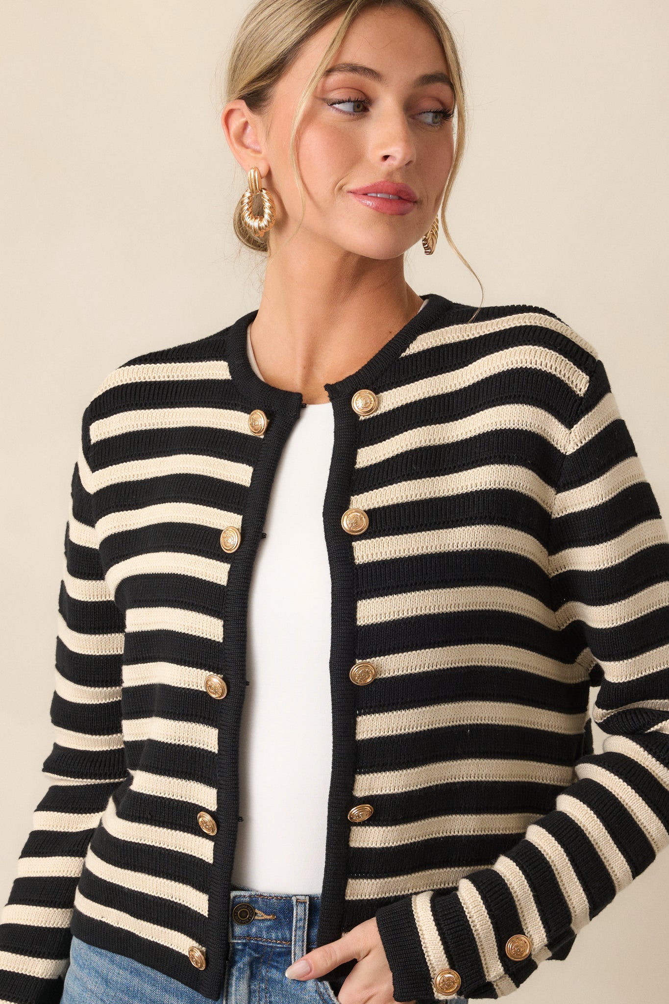 Caught In Between Black Stripe Knit Cardigan