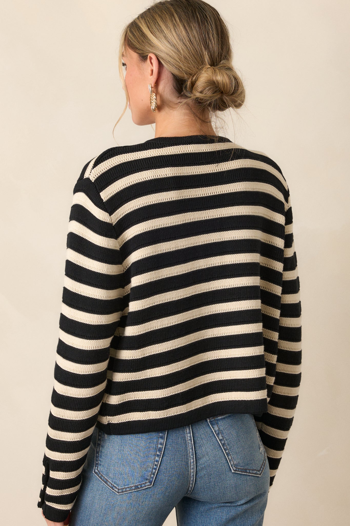 Caught In Between Black Stripe Knit Cardigan