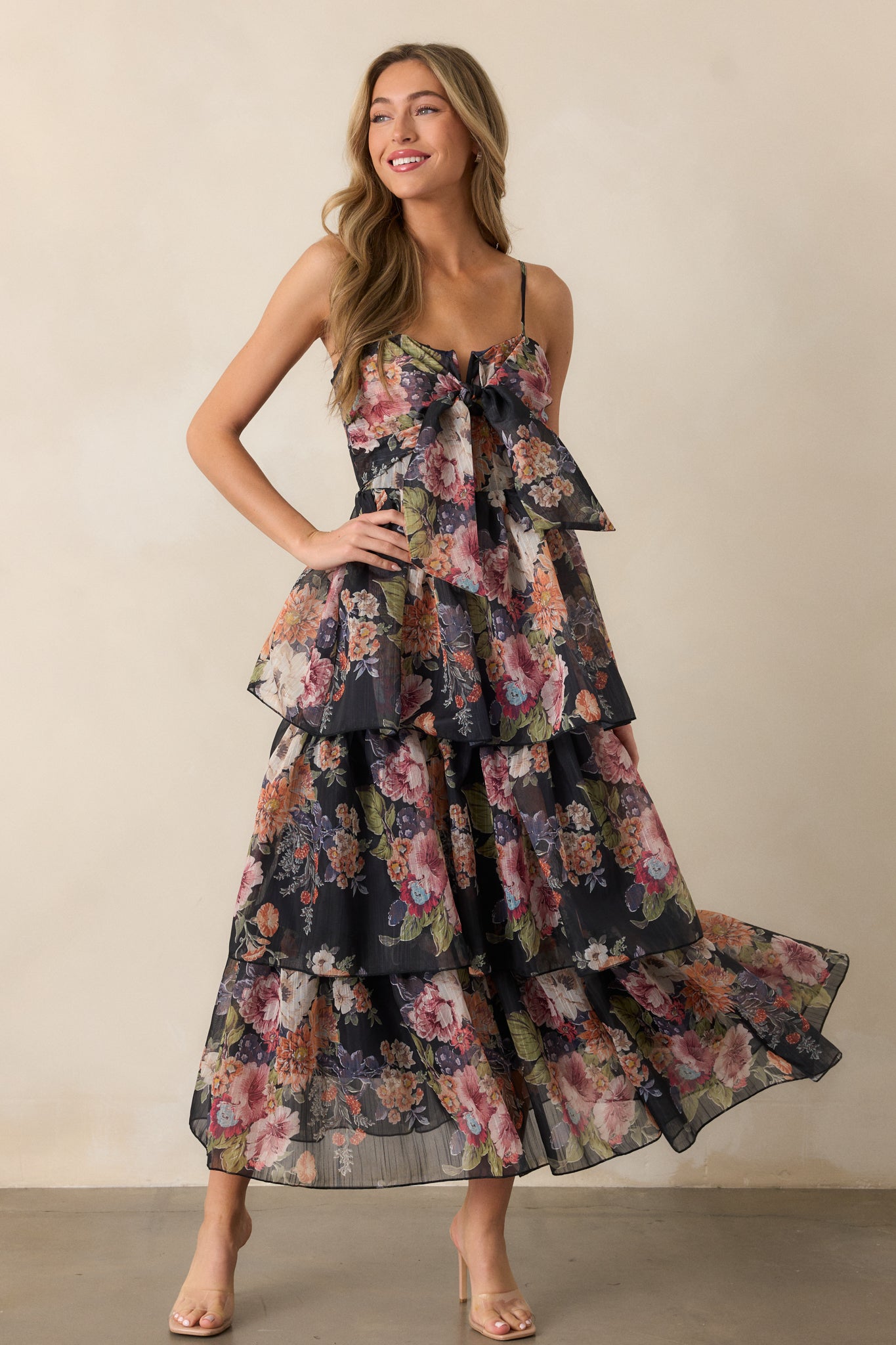 Wishing You Well Navy Floral Tiered Midi Dress