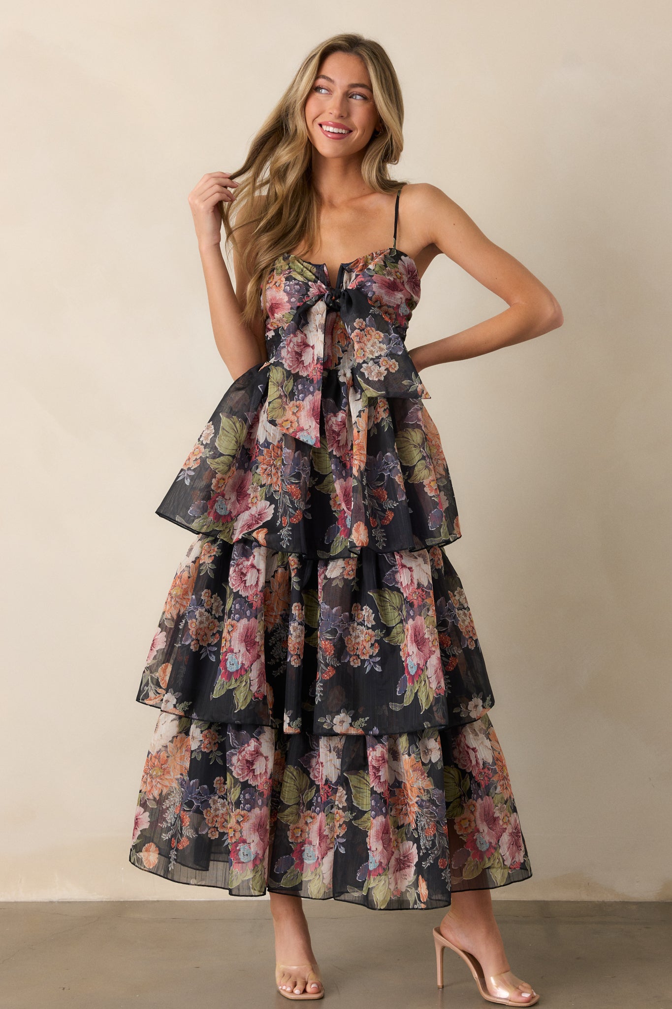 Wishing You Well Navy Floral Tiered Midi Dress