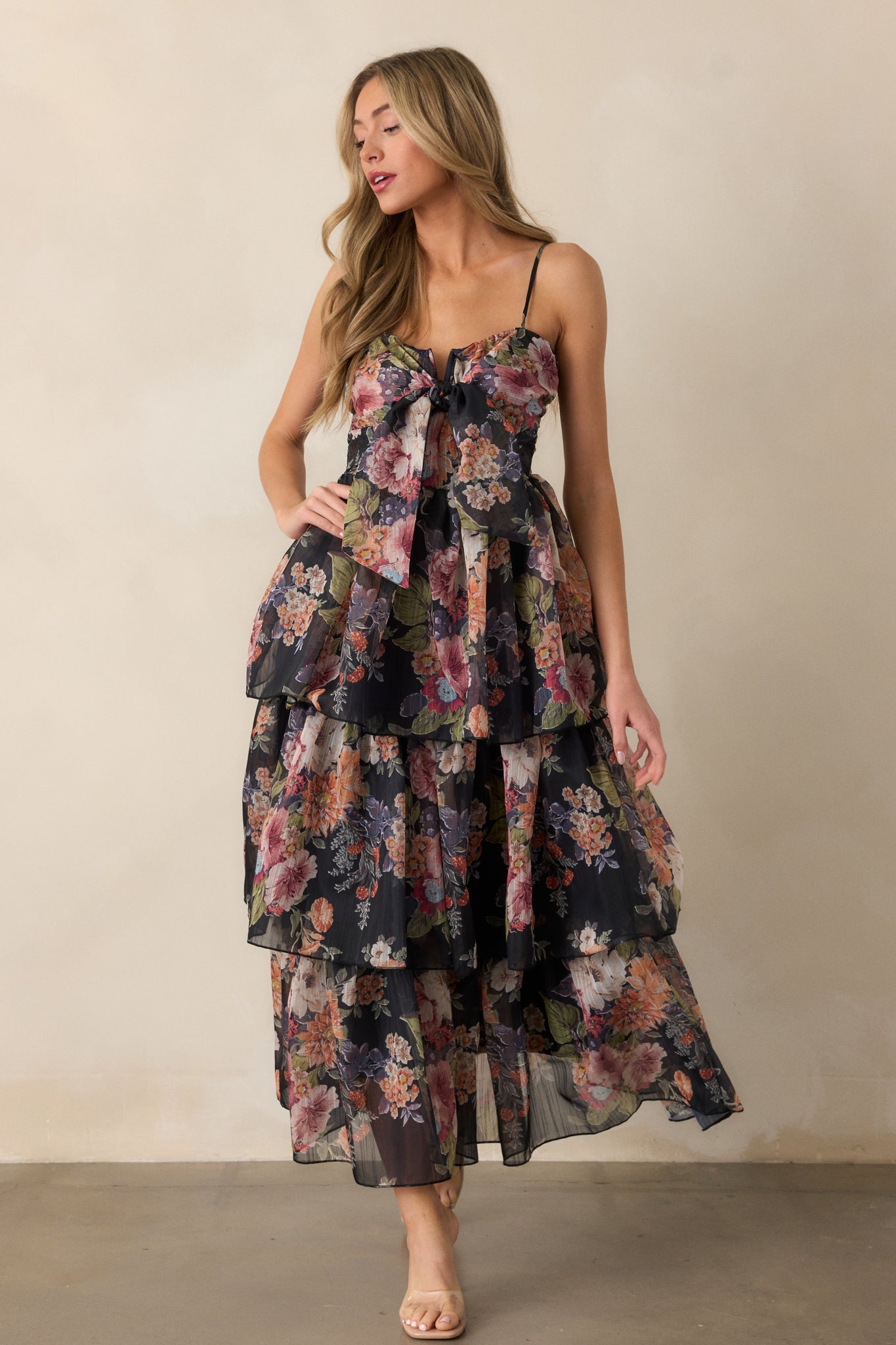 Wishing You Well Navy Floral Tiered Midi Dress