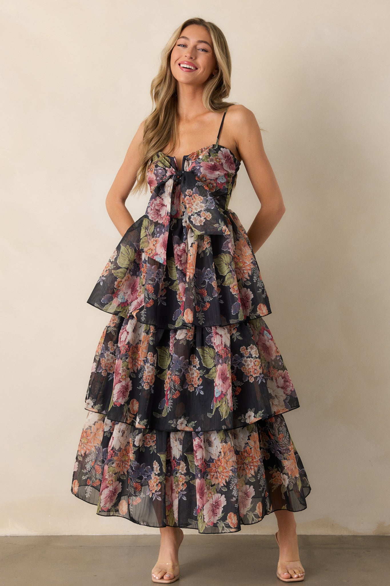 Wishing You Well Navy Floral Tiered Midi Dress