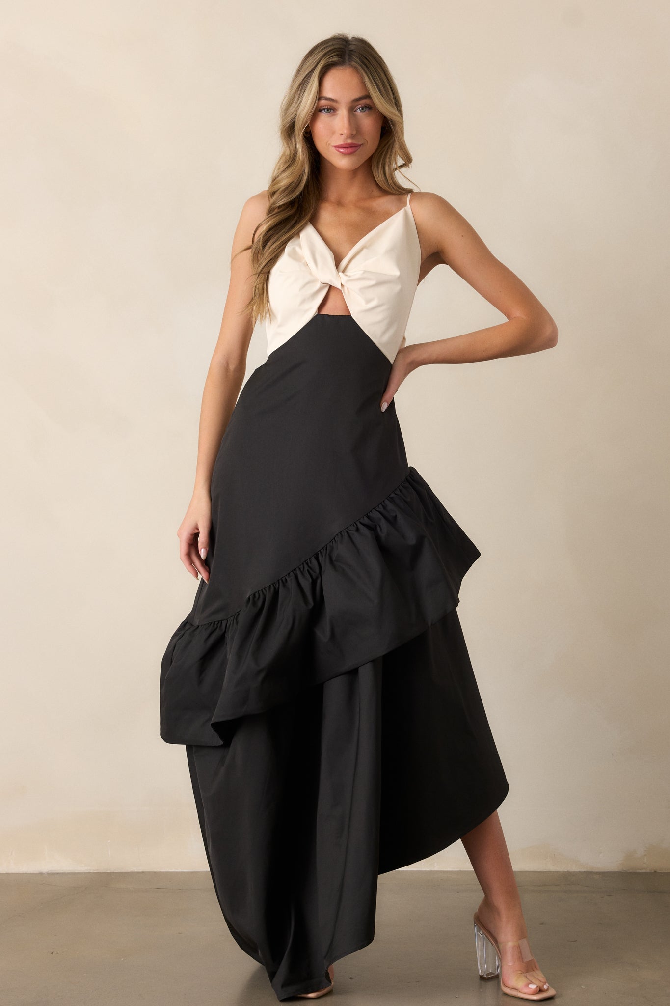 Into The Night Black Asymmetrical Maxi Dress