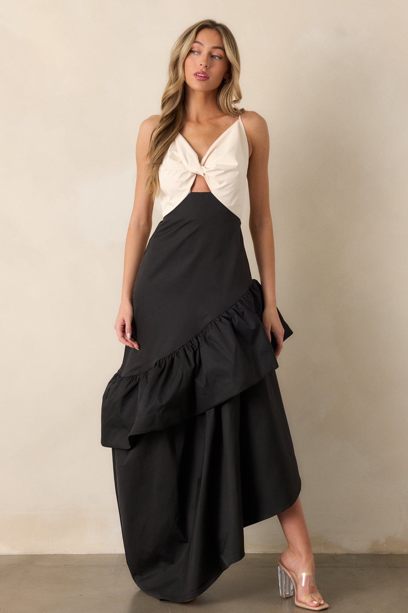 Into The Night Black Asymmetrical Maxi Dress