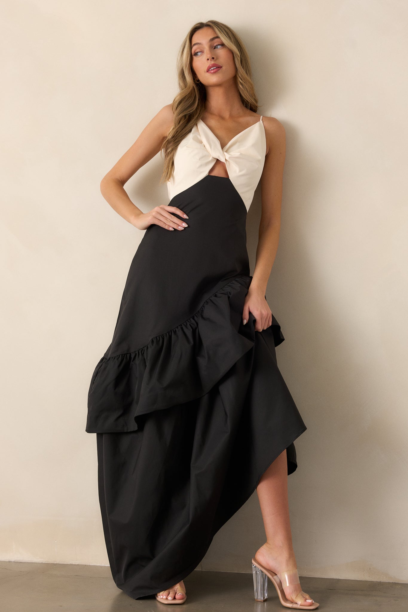 Into The Night Black Asymmetrical Maxi Dress