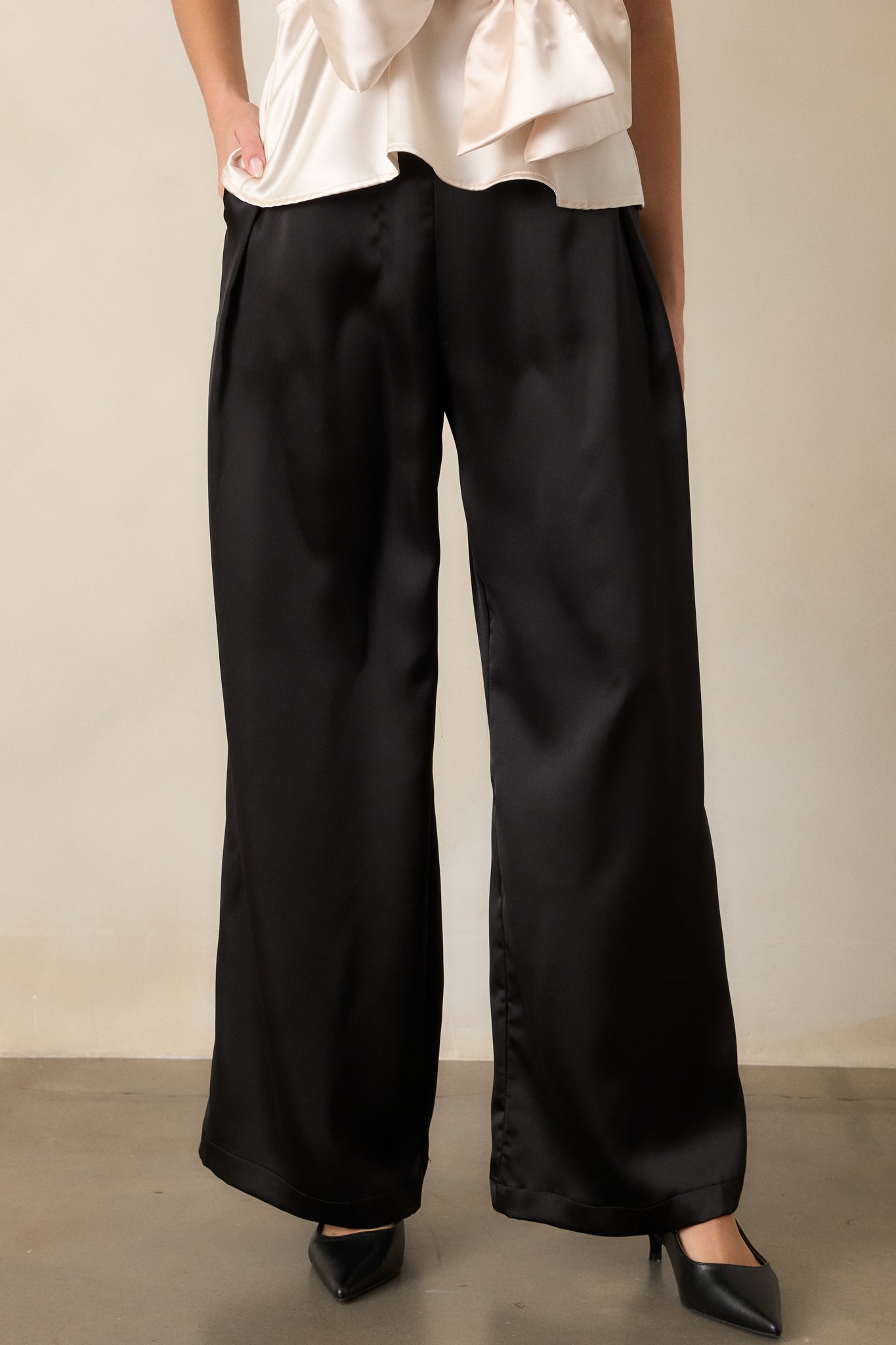 Gotta Love It Black Satin Wide Leg Pants