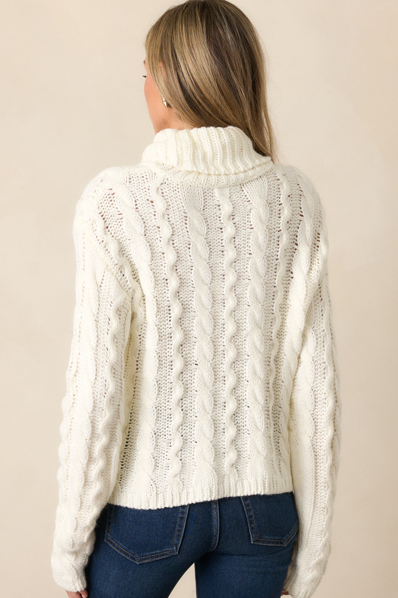 Z Supply Tied To You Ivory Cable Knit Turtleneck Sweater