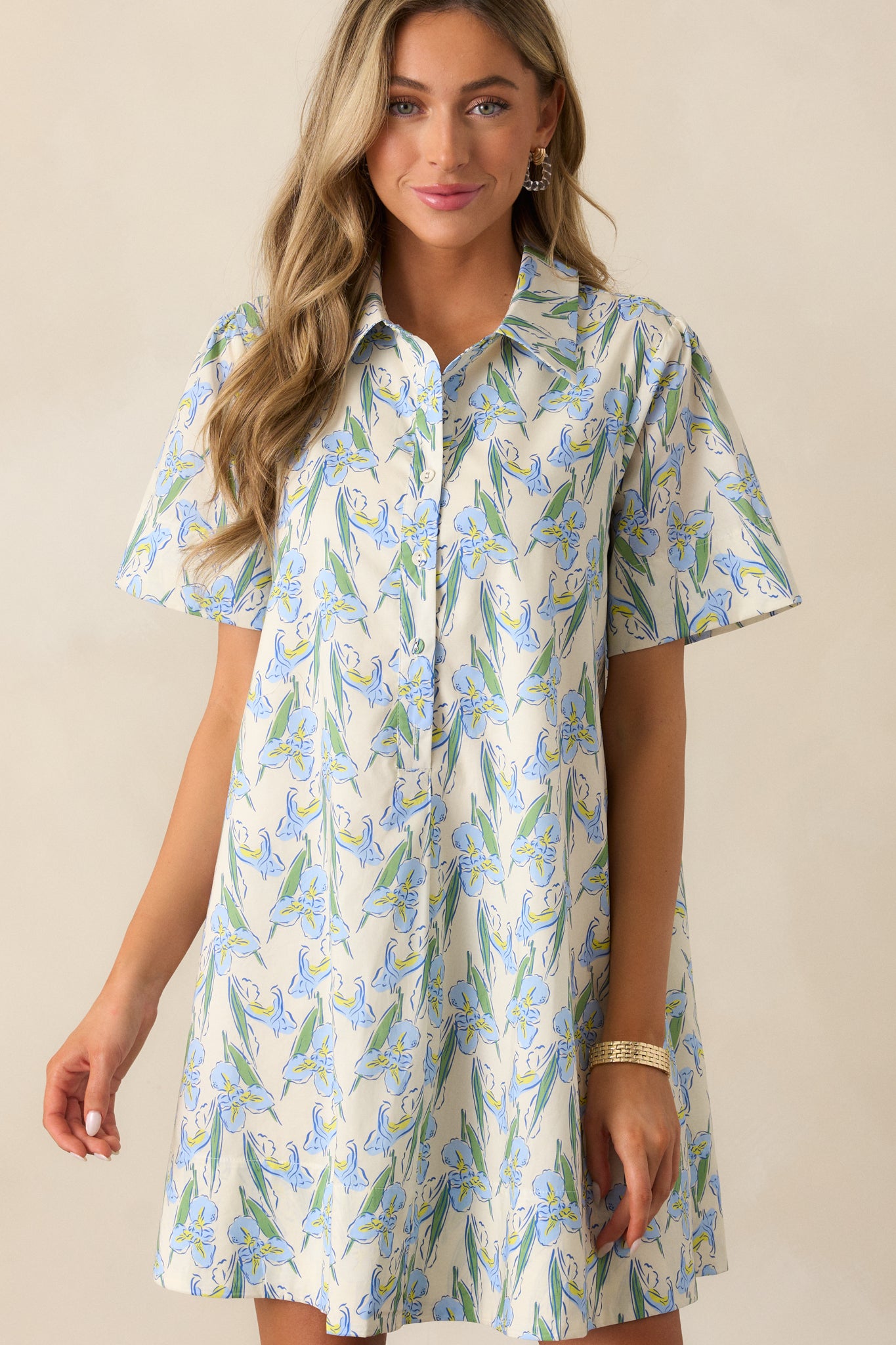 Oasis Of Calm Cotton Blue Floral Mini Dress