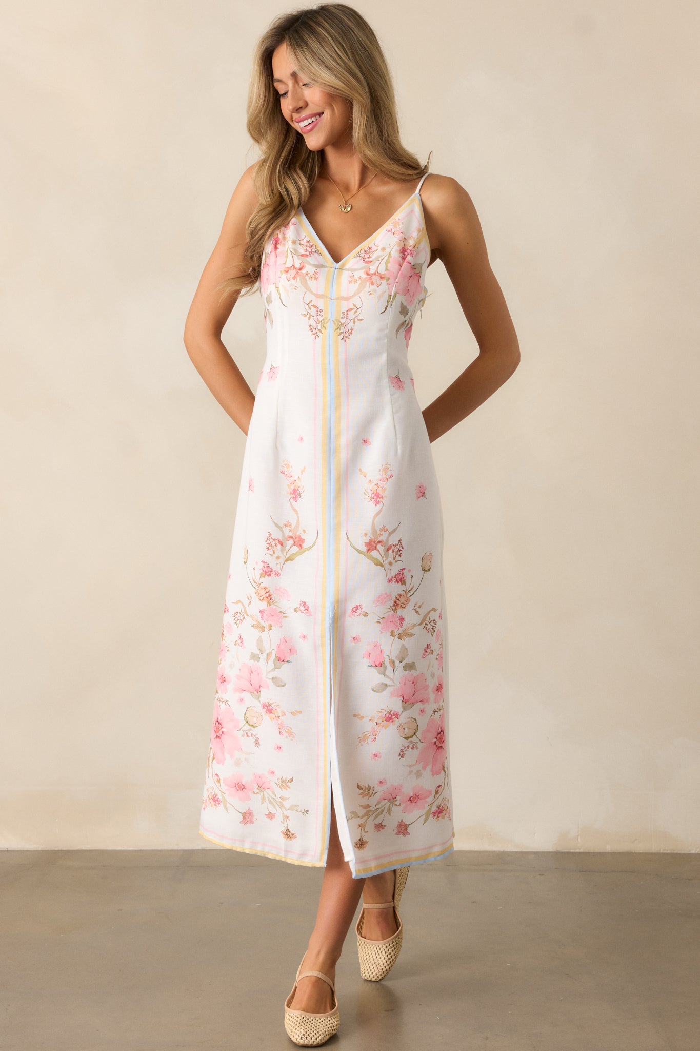 Enchanted Bloom Ivory Multi Floral Midi Dress