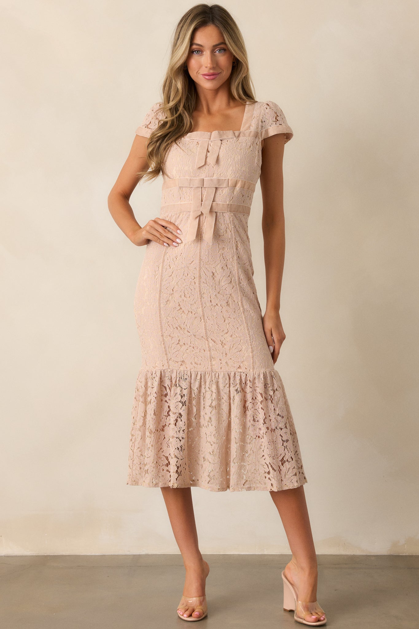 Cobblestone Chronicles Blush Lace Midi Dress