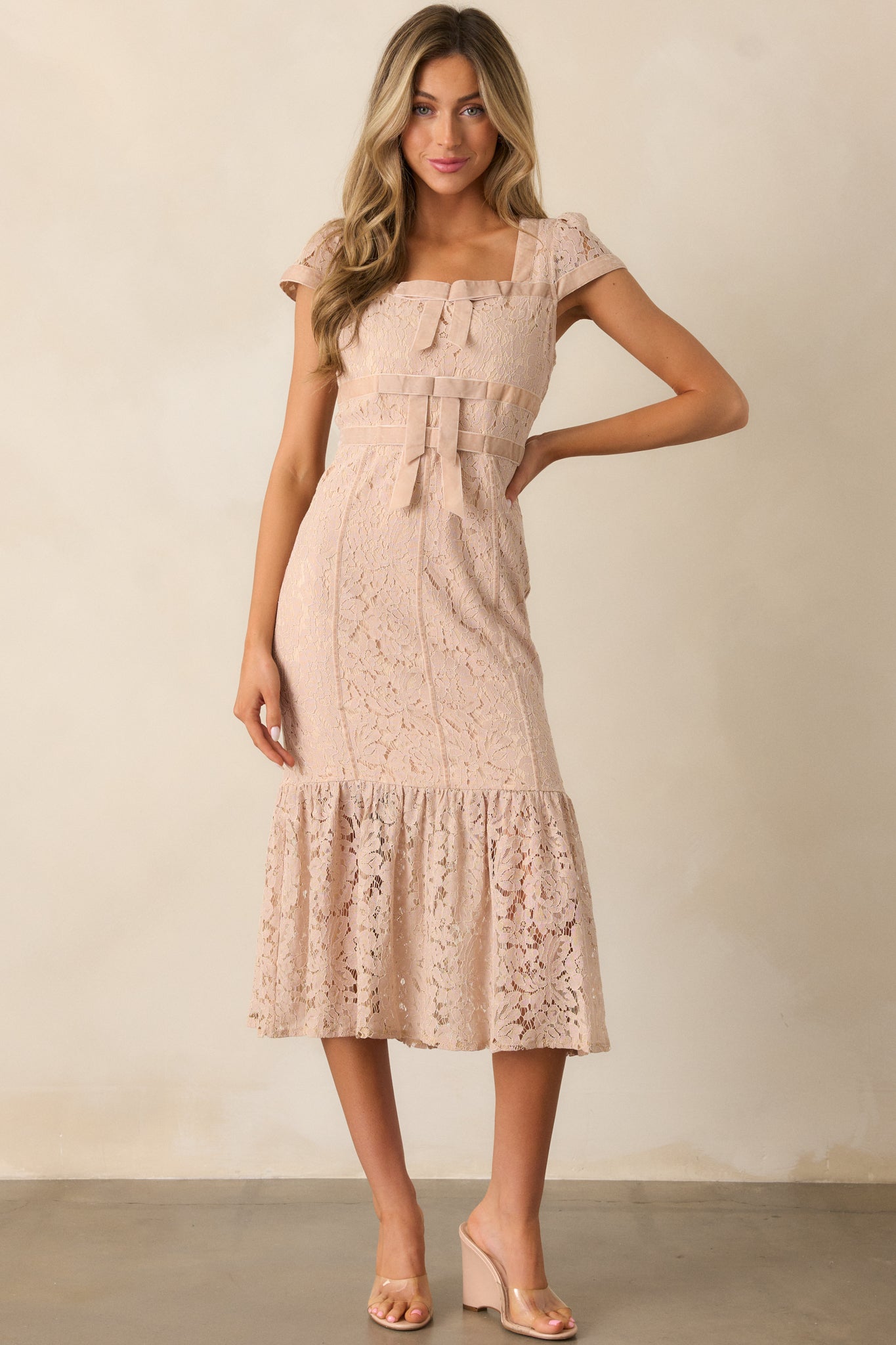 Cobblestone Chronicles Blush Lace Midi Dress