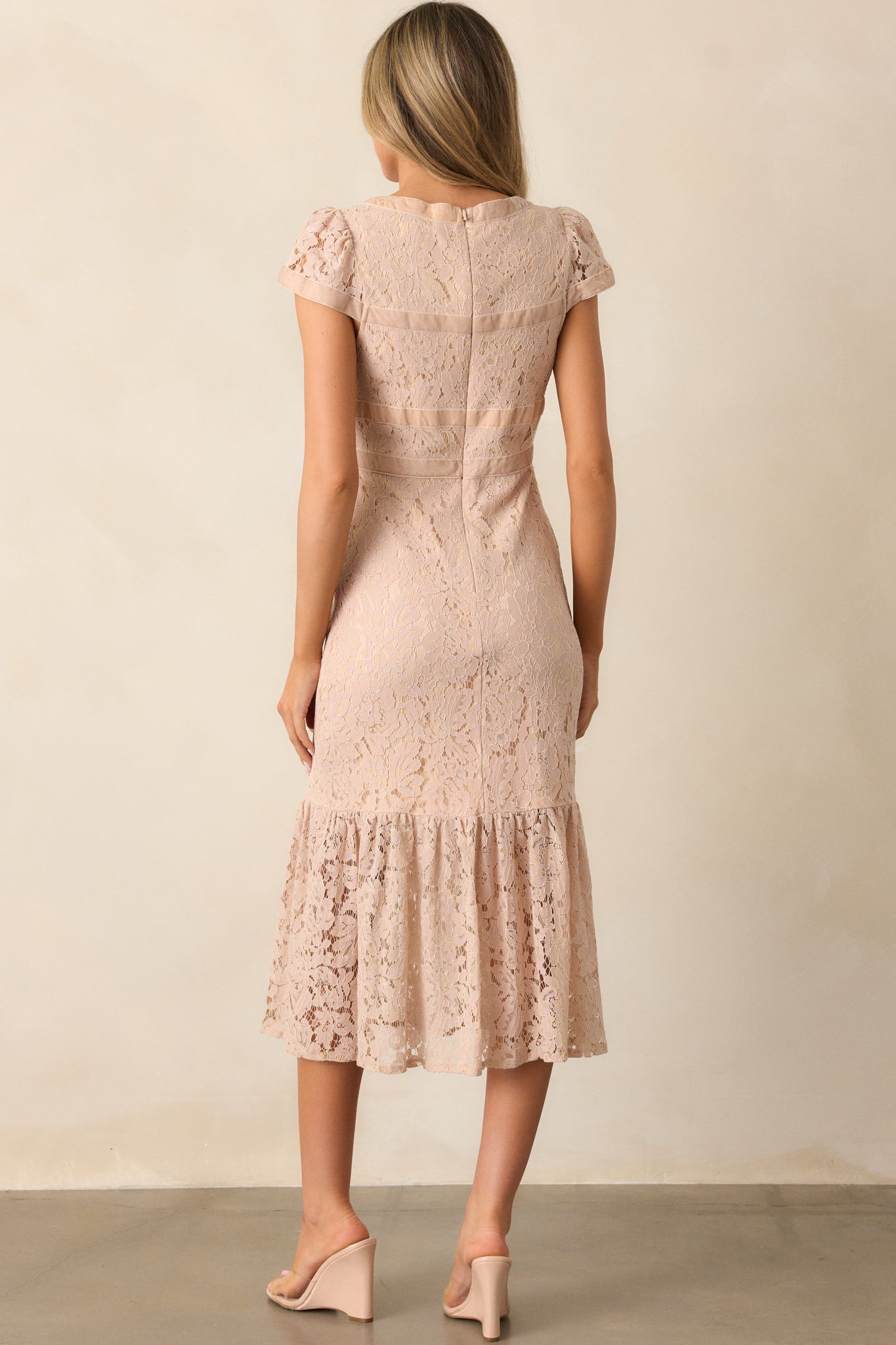 Cobblestone Chronicles Blush Lace Midi Dress