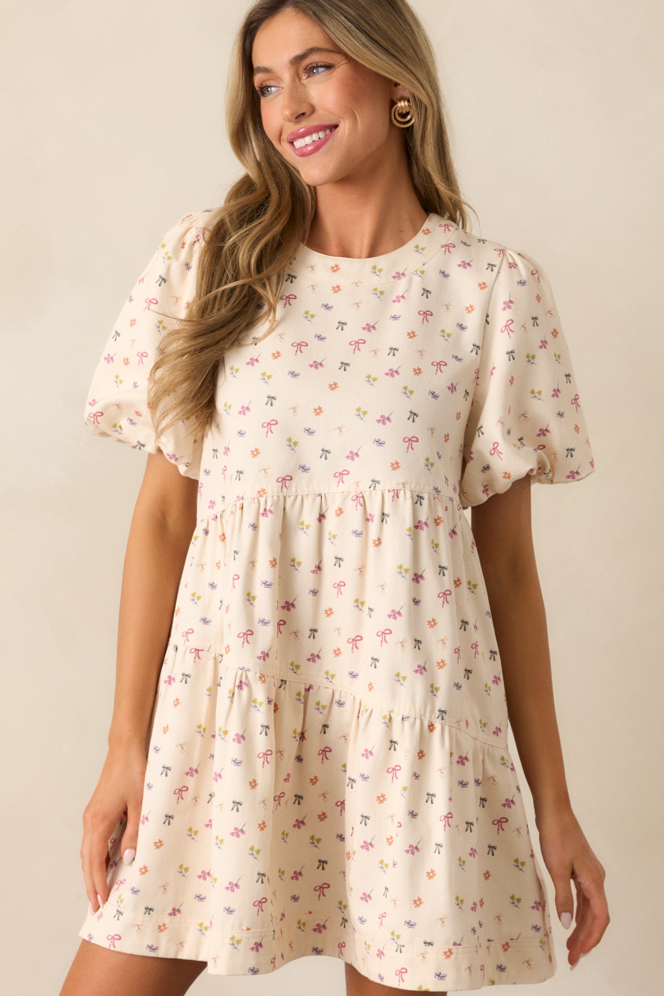 Gone Dancing Cotton Ivory Floral Mini Dress