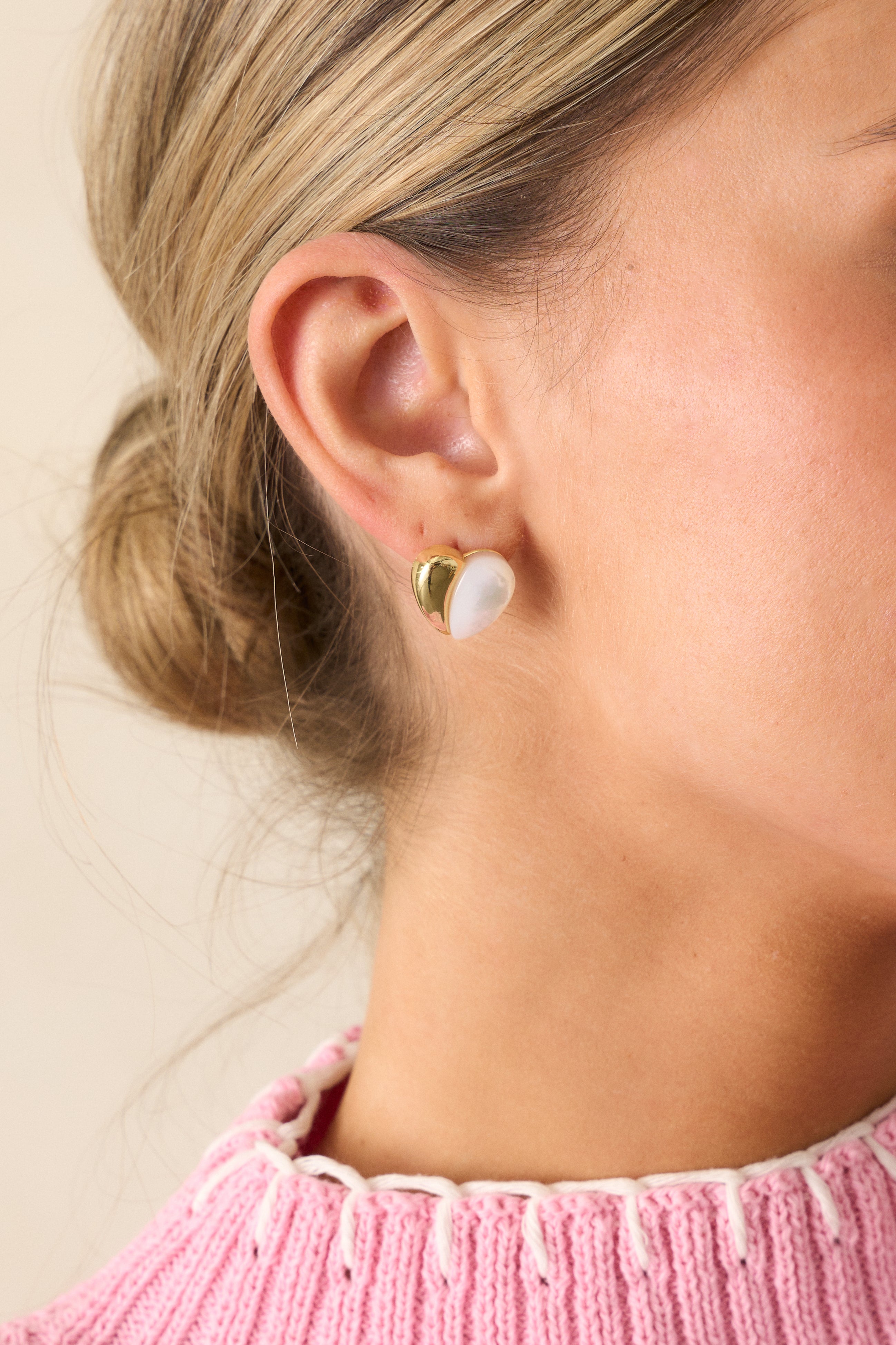 The Fragmented Glow Gold & Pearlescent Heart Earrings