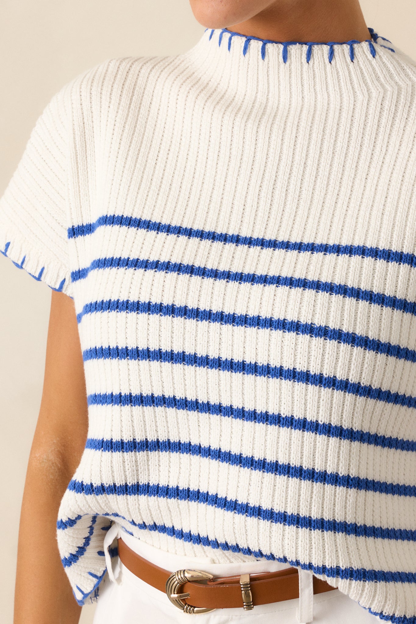 Mimosa Morning Cotton Ivory Stripe Short Sleeve Sweater