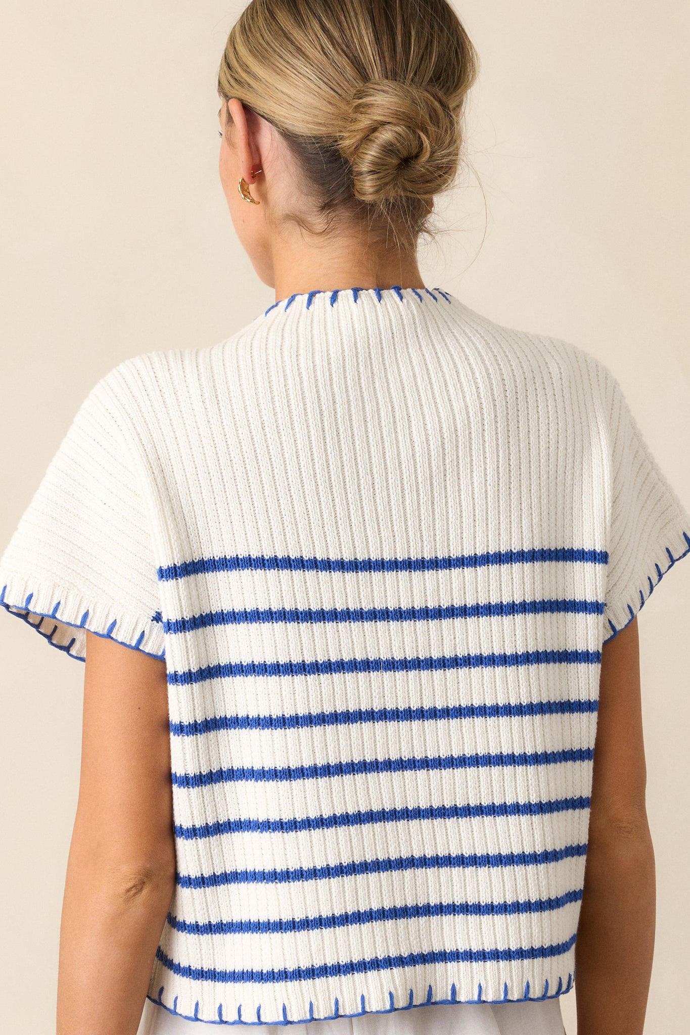 Mimosa Morning Cotton Ivory Stripe Short Sleeve Sweater