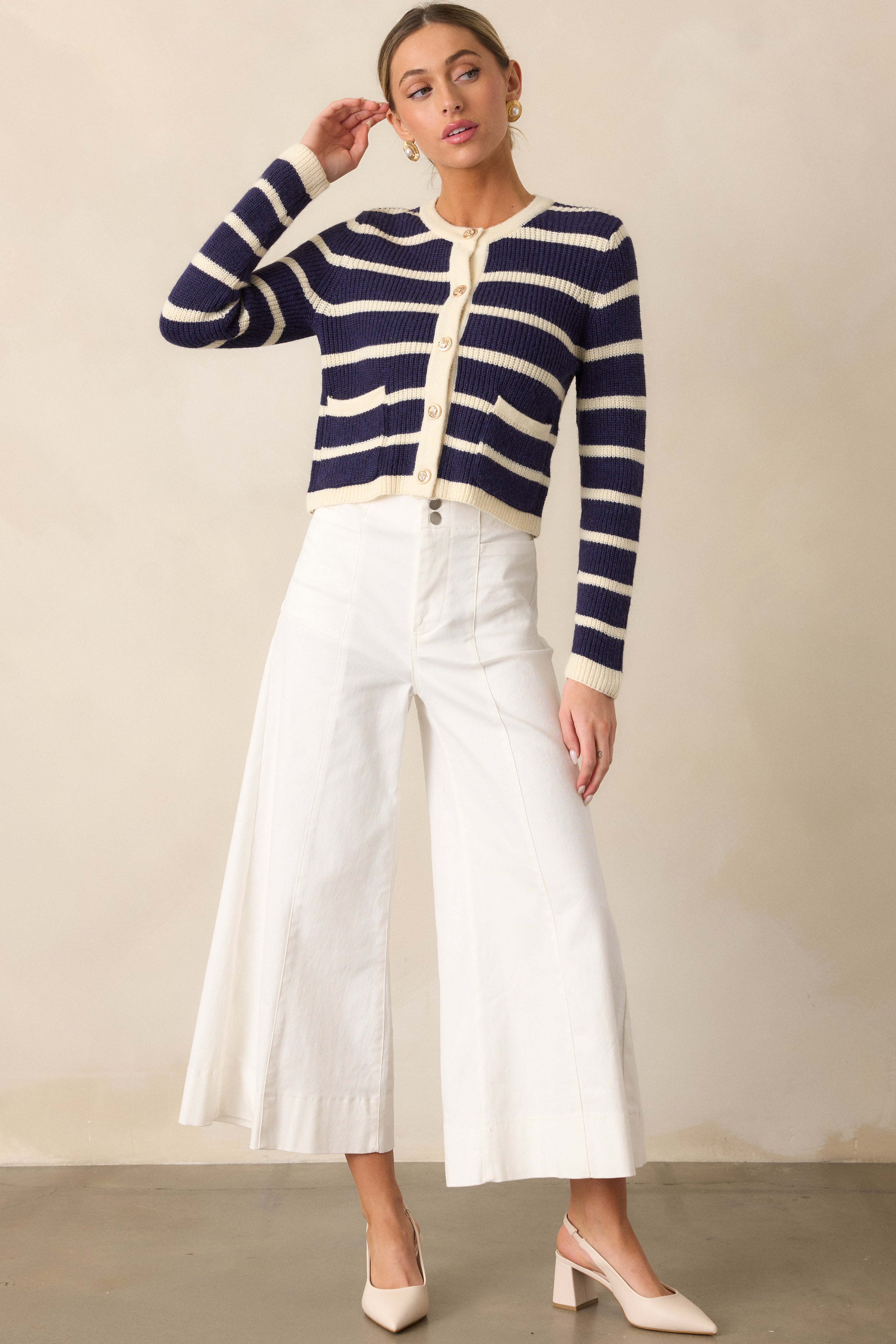 Let's Go Shopping Navy Stripe Button Front Cardigan